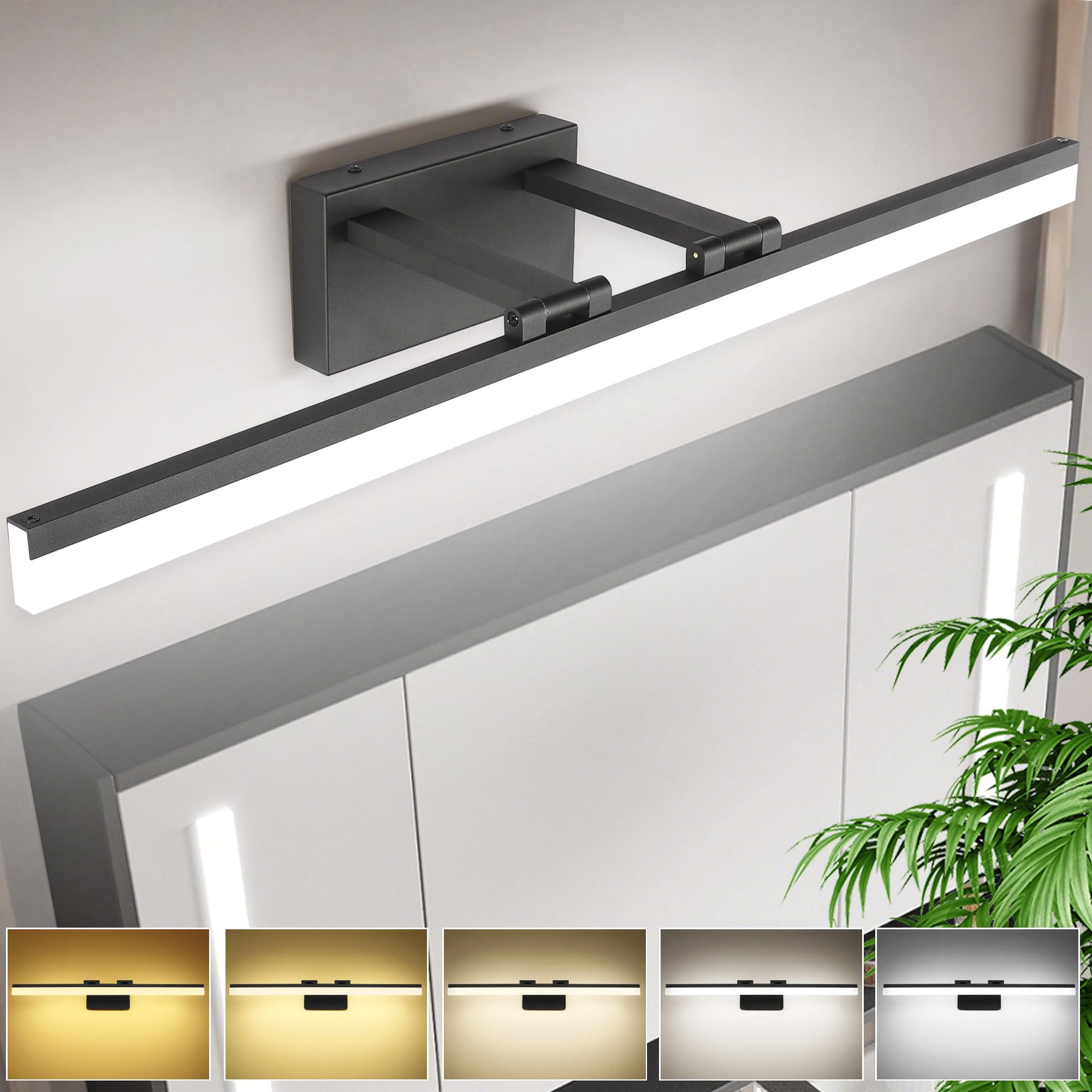SOLFART 31.5 Inch 5 Color Adjustable Vanity Lights Over Mirror Vanity Lighting Fixtures for Bath Matt Black Bathroom Light Fixtures Over Mirror Black