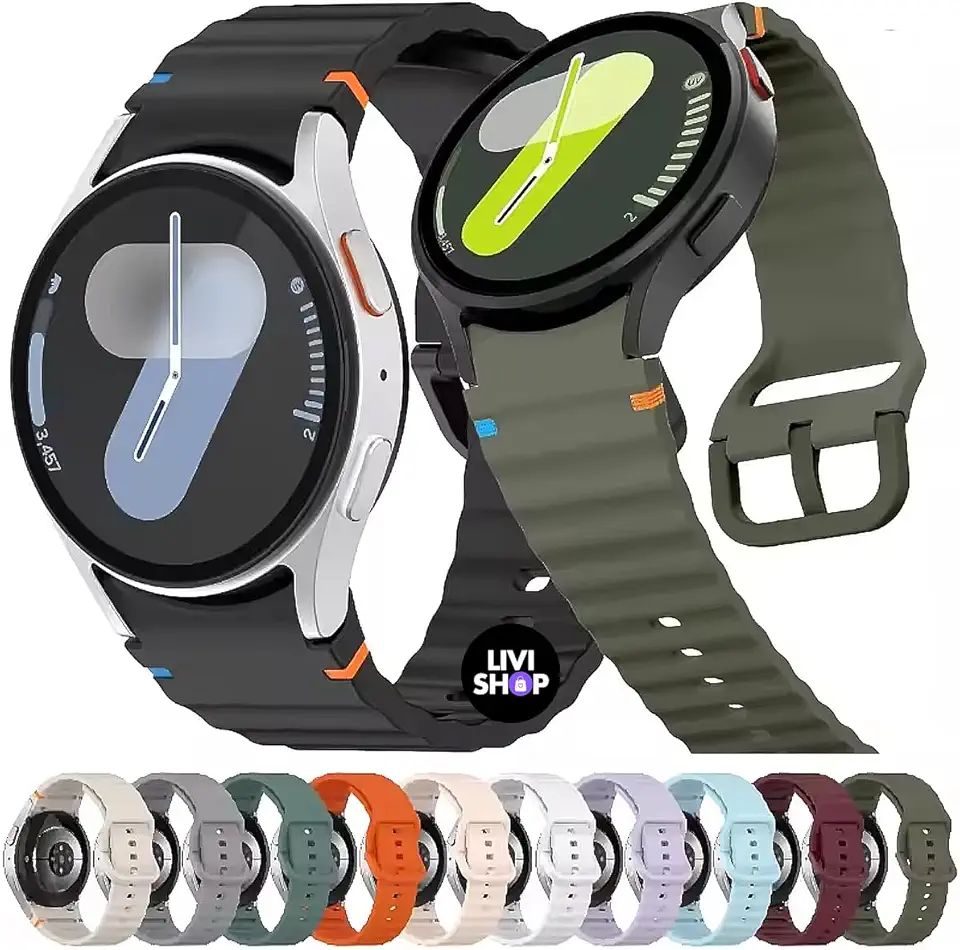 Pulseira Compatível com Samsung Galaxy Watch 4, 5, 6, 7 e FE Galaxy Watch 7 40 e 44 mm Silicone Premium Fivela Metal