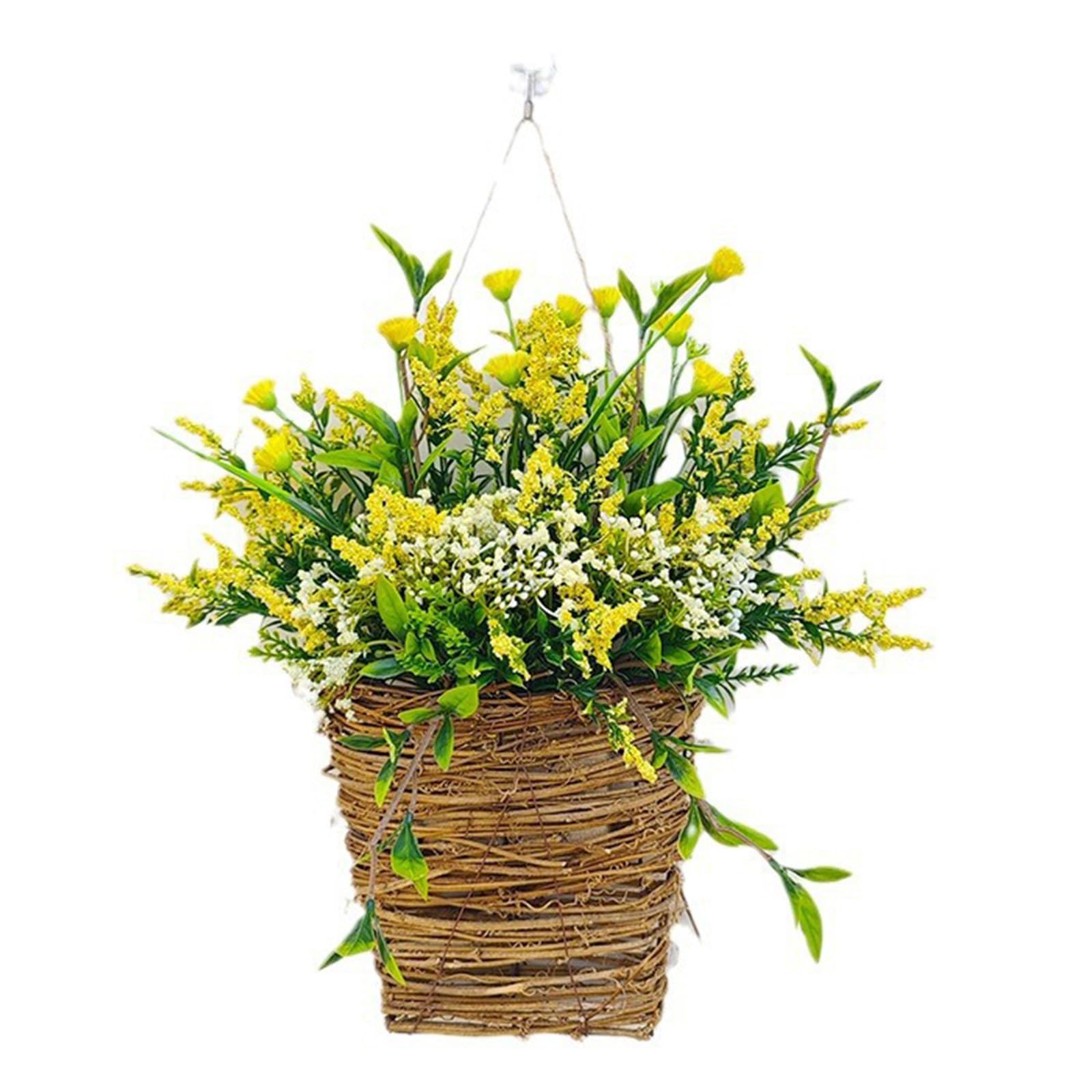 Couronne de tentures murales et panier de fausses fleurs pour deco jardin