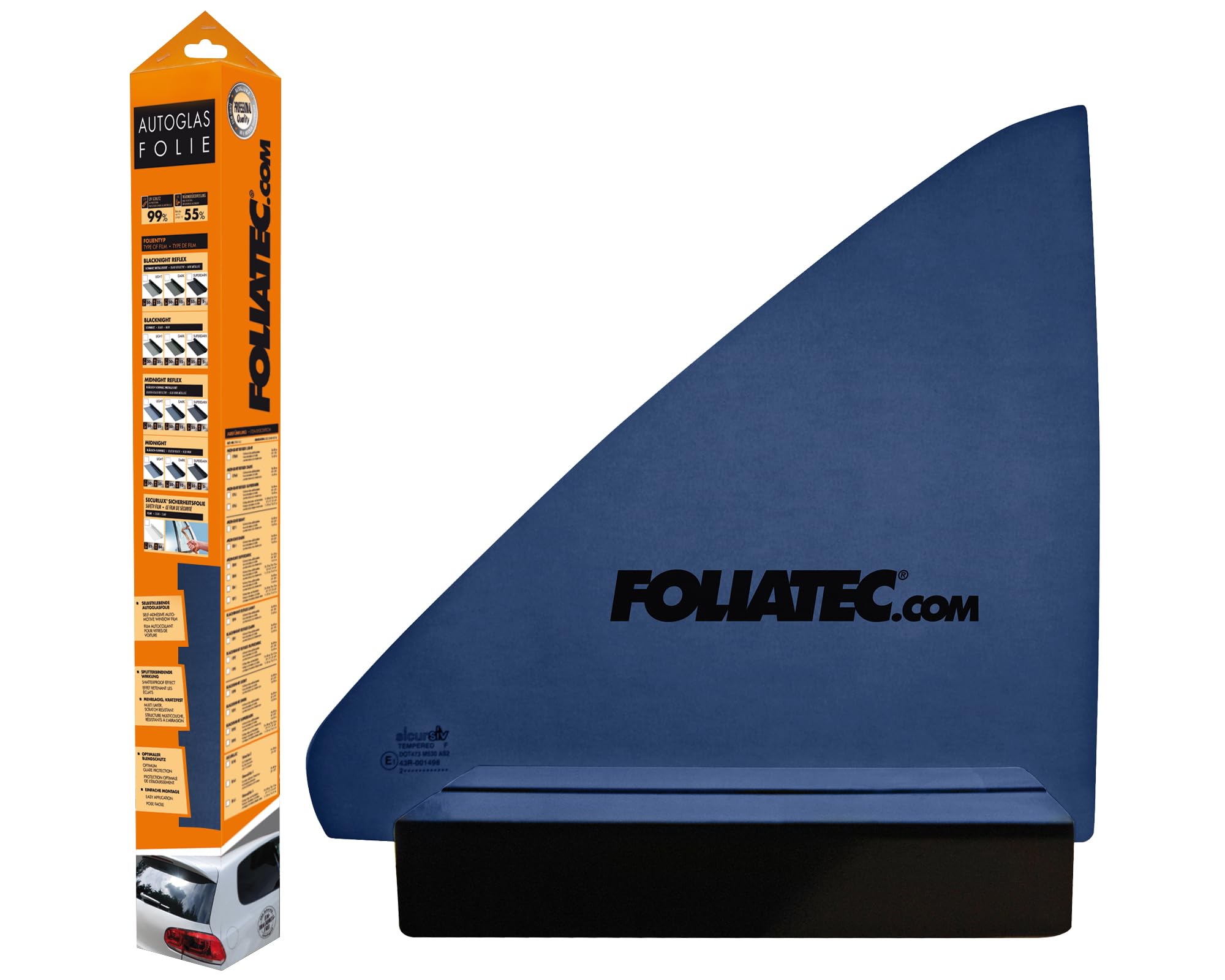FOLIATEC Pellicola oscurante per vetri auto, MIDNIGHT Dark, 51 x 400 cm + 76 x 152 cm, con documentazione, oscuramento al 85%