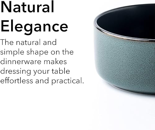 Miniatura 7 de FLACKAR - Juego de vajilla cuadrada de cerámica para 4, platos llanos, platos laterales, cuencos para cereales, tazas, esmalte reactivo turquesa