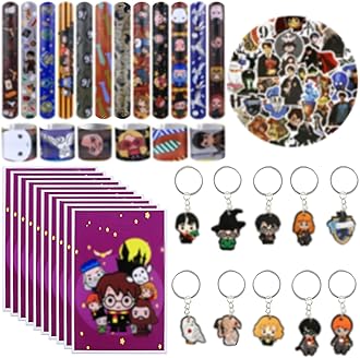 Pianocean 82PCS Wizard Party Bag Fillers, Slap Bands, Keychains, Stickers, Party Toys, Party Packs for Birthday Party Boys Girls Gifts