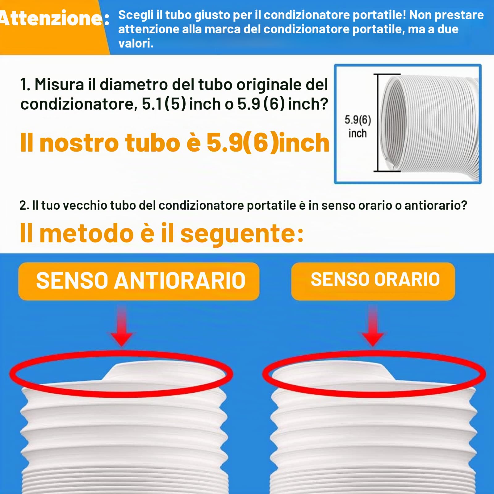 Tubo Flessibile del Condizionatore d'Aria Parti di Ricambio del Tubo Flessibile di Scarico Flessibile Universale Portatile Diametro 150mm Aadattatore per Climatizzatore Antiorario&senso orario