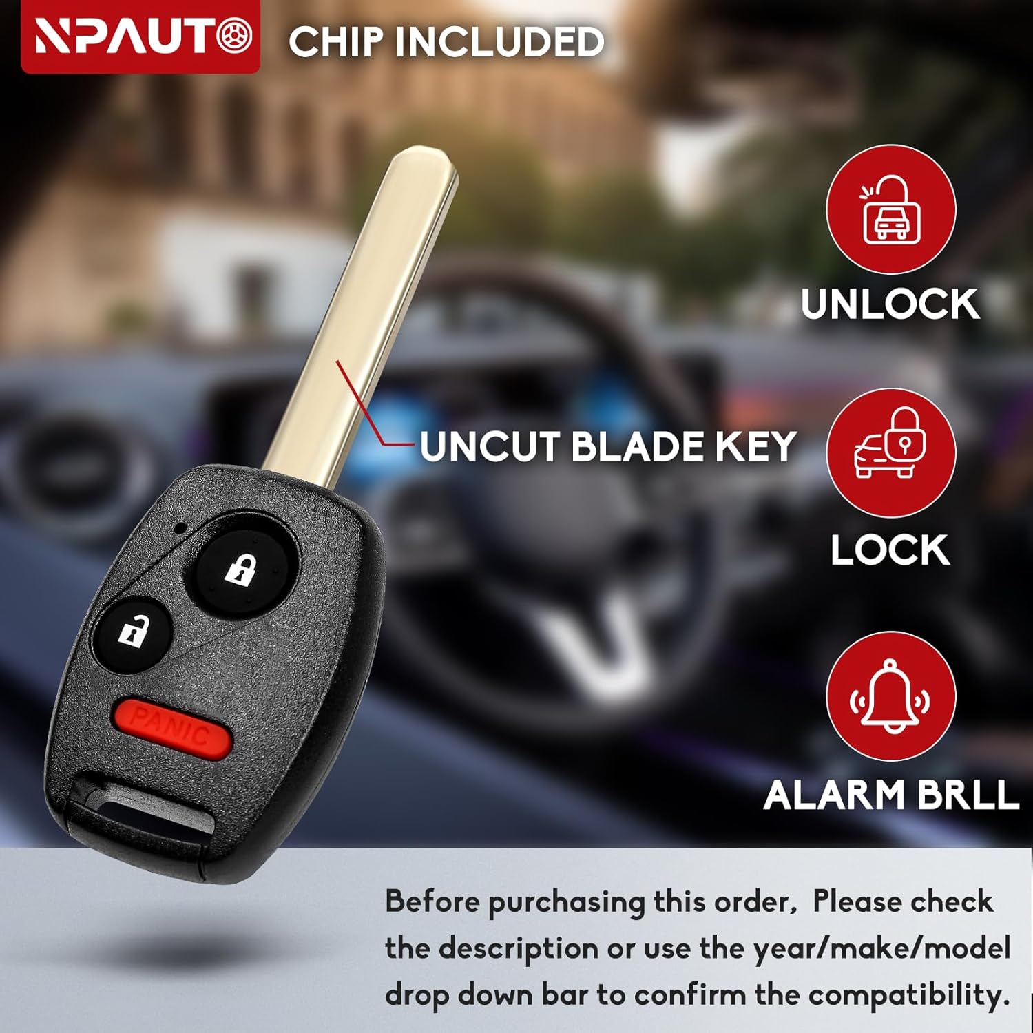 NPAUTO Key Fob Replacement for Honda CRV, CRZ, Accord, Fit, Insight 2007 2008 2009 2010 2011 2012 2013 2014 2015 Keyless Entry Remote Key Fobs (MLBHLIK-1T, 3 Button) (2)
