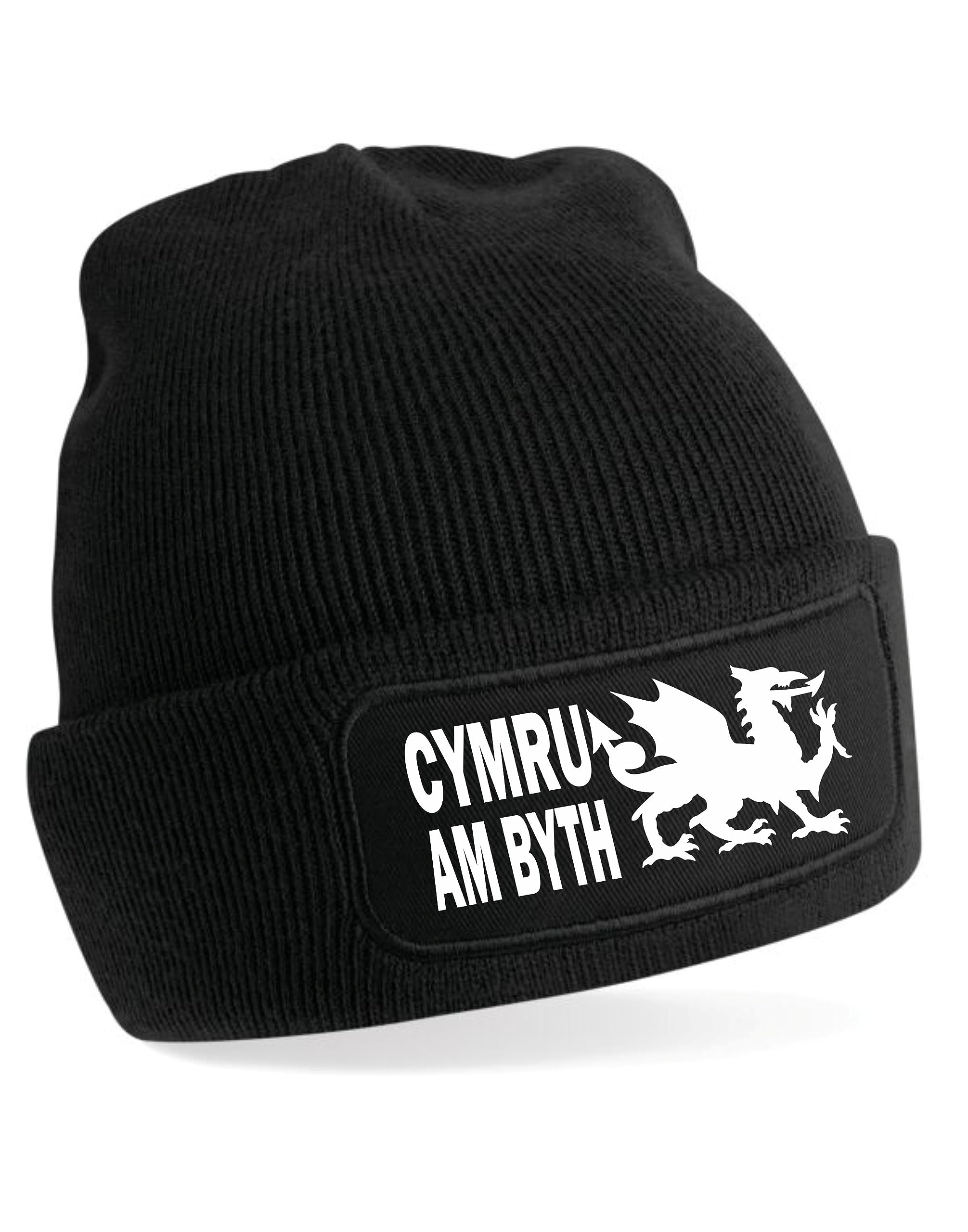 Print4U Welsh Dragon Wales Forever Beanie Hat Welsh Gift for Men & Ladies Black