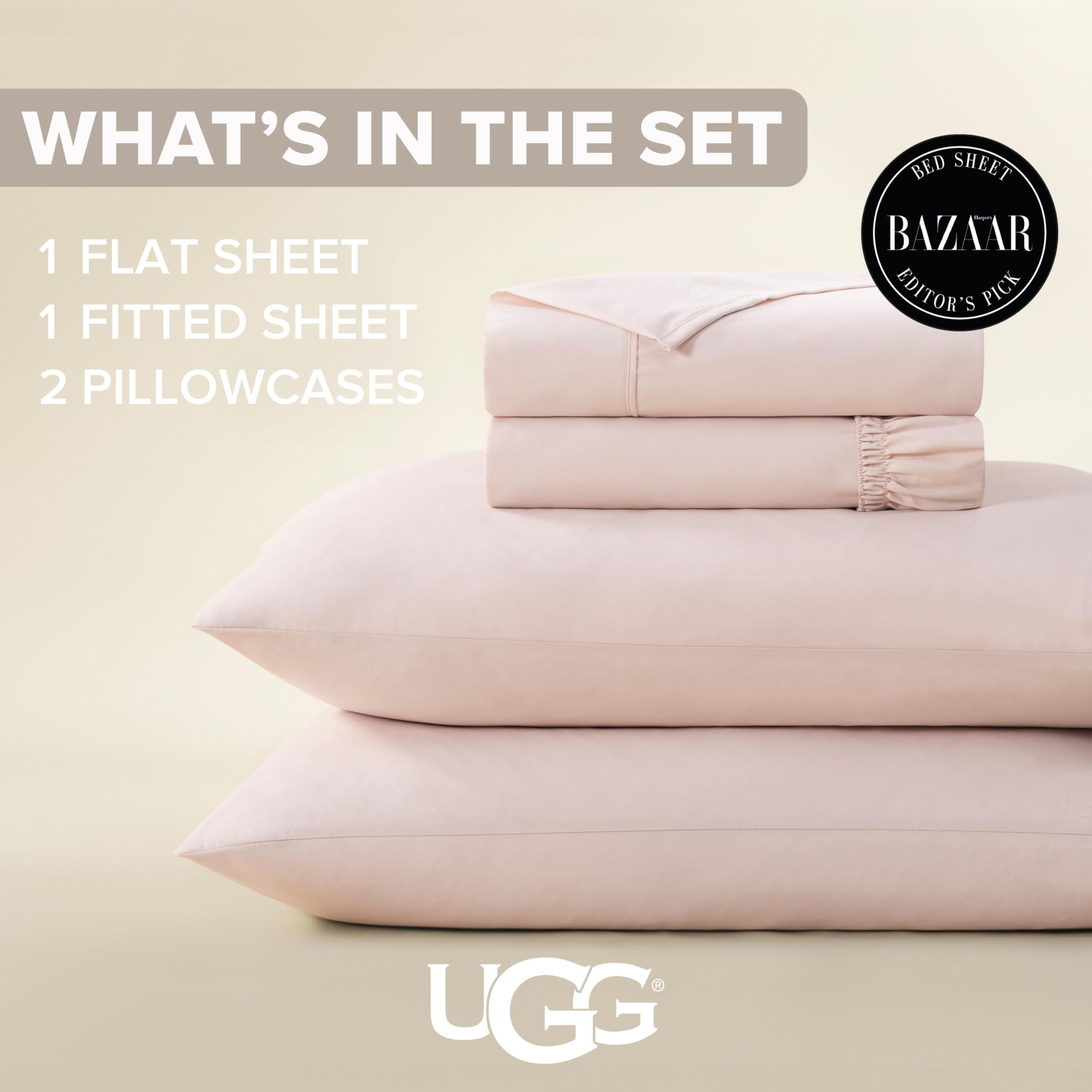 UGG Hedi Juego de sábanas tamaño Doble, 4 Piezas, lujosas, refrescantes, con calce Profundo, Ropa de Cama prémium con 2 Fundas de Almohada, hipoalergénicas, Lavables a máquina, Juego de Cama Suave y