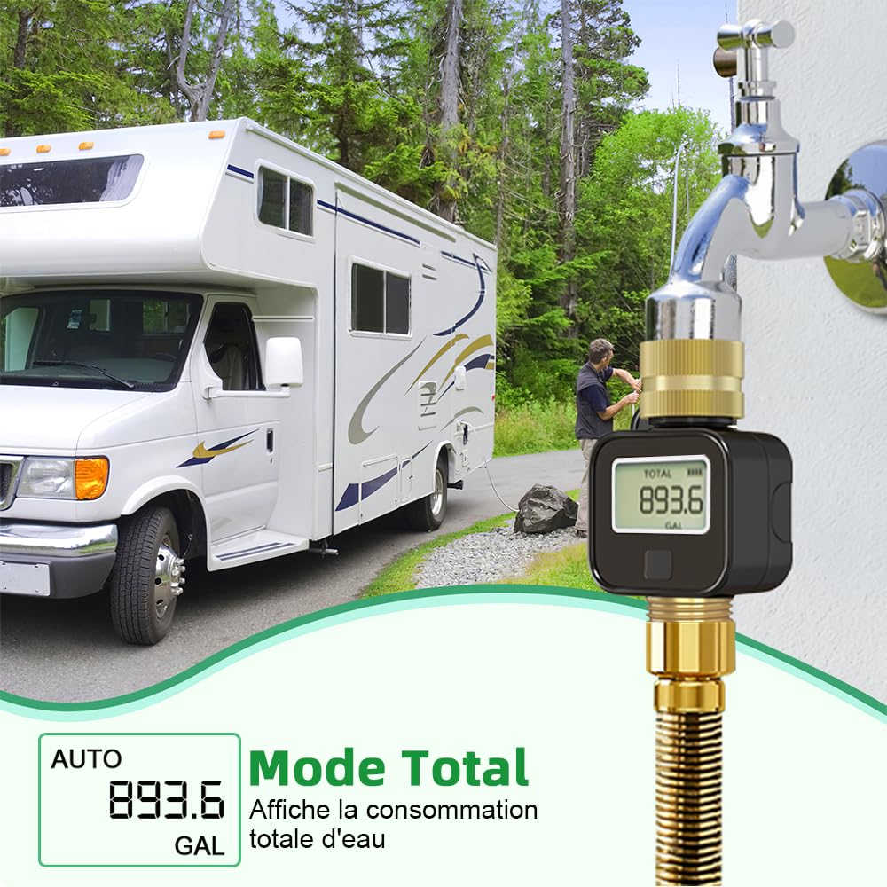 GIEX Débitmètre d’eau en laiton – Mesure précise du débit en temps réel – Convient aux tuyaux d’arrosage, aux systèmes d’irrigation, aux camping-cars et aux pulvérisateurs de jardin