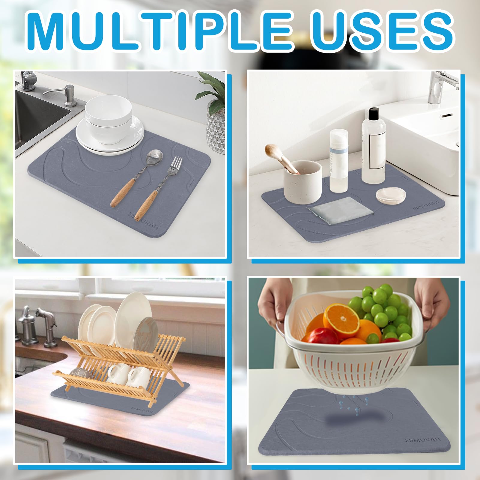Stone Dish Drying Mat For Kitchen Counter, Quick Drying Diatomaceous Earth Stone Mat, UltraÂ