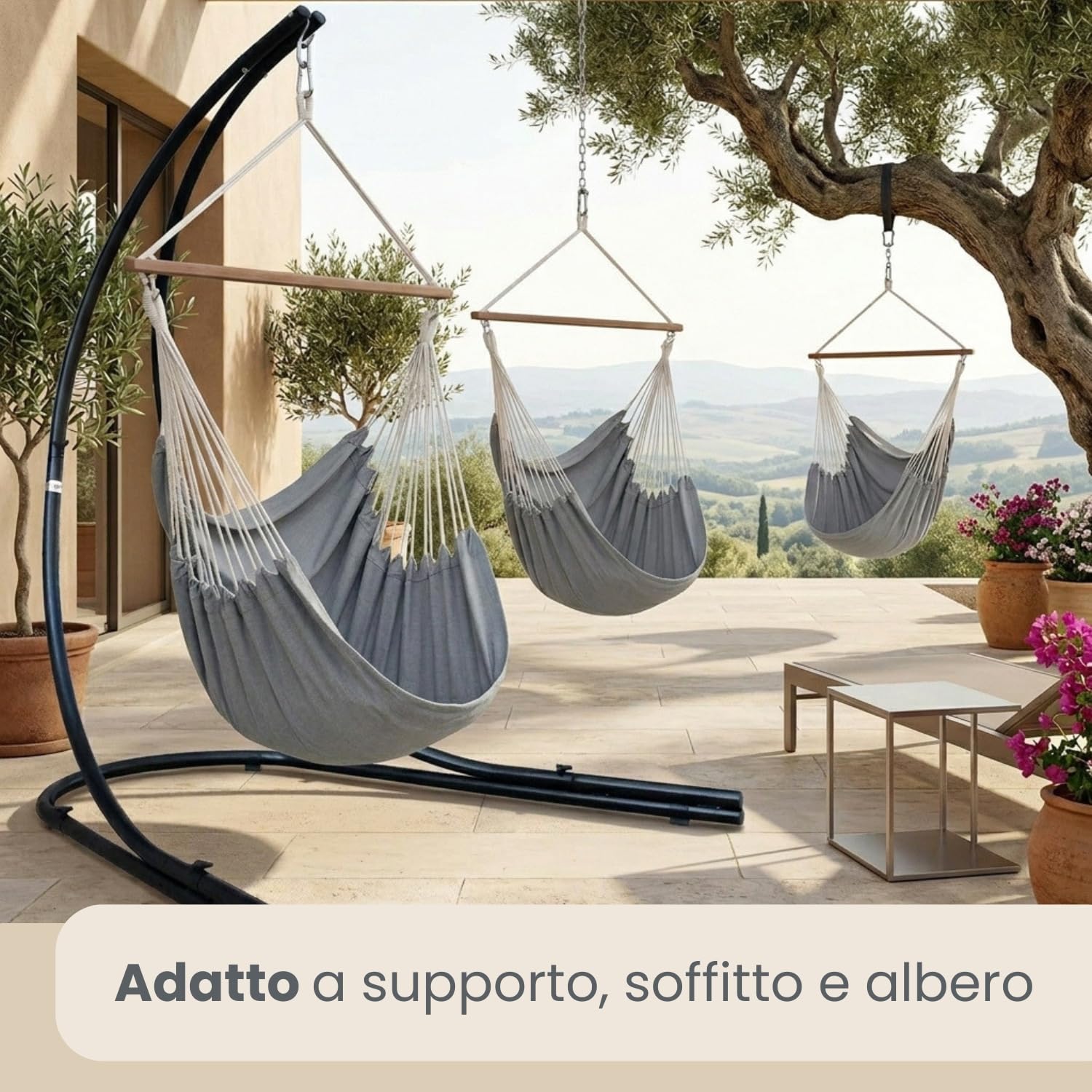 AMANKA Innovativa XXL Sedia Sospesa di Tela 185x130cm Sedile Sospeso Grigio