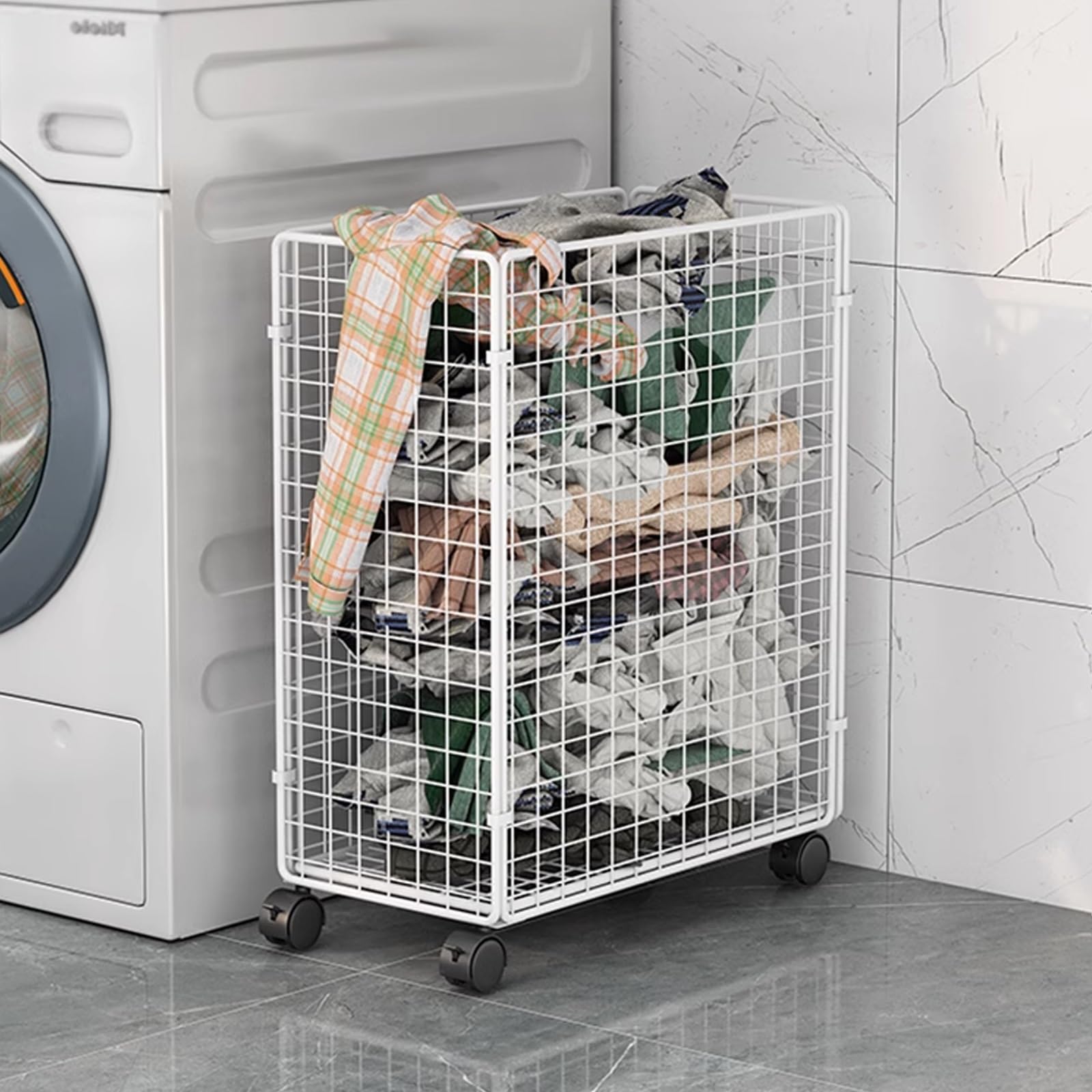 Panier à linge en métal mobile pour simplifier la routine de la salle de bain