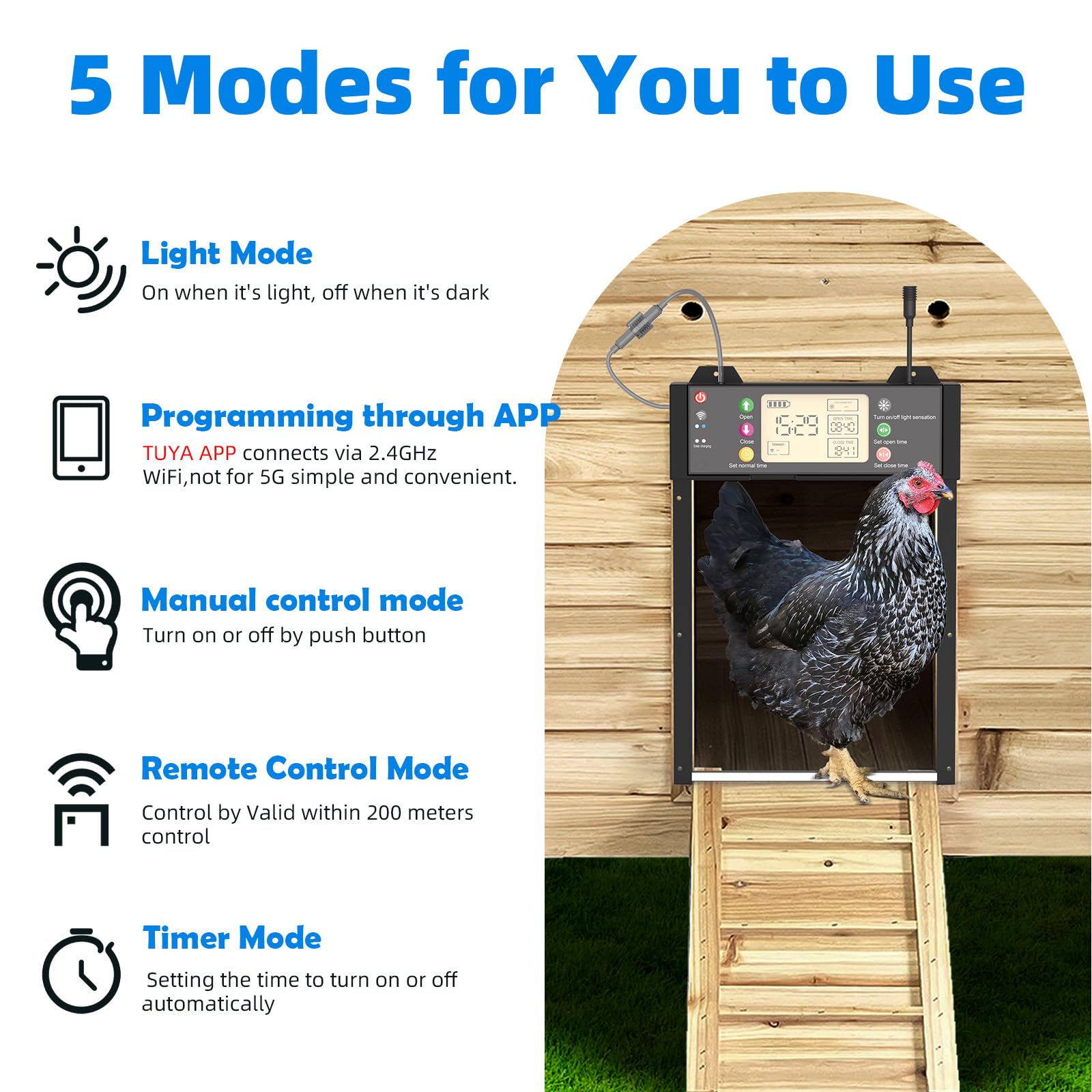Porta Automatica Pollaio Solare Con Timer E Telecomando - Lega Alluminio, Anti-schiacciamento, Batteria 4000mAh - Foto 3