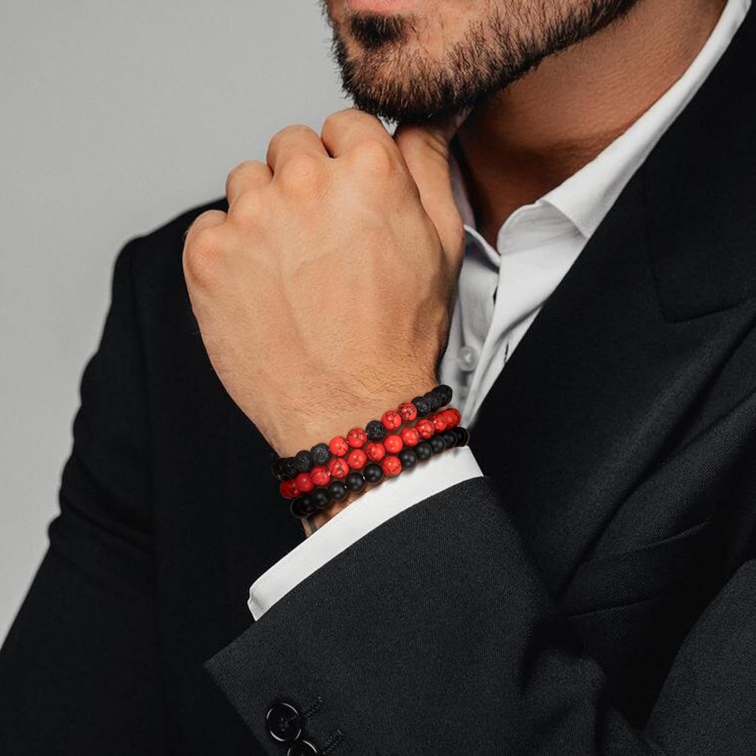 RANKEEF Mens Bead Bracelet Set - Adjustable Elastic Rope With 6&8MM Natural Stone Multi-Colored Beads - Tiger Eye Bracelets for Men - Gift - Image 2