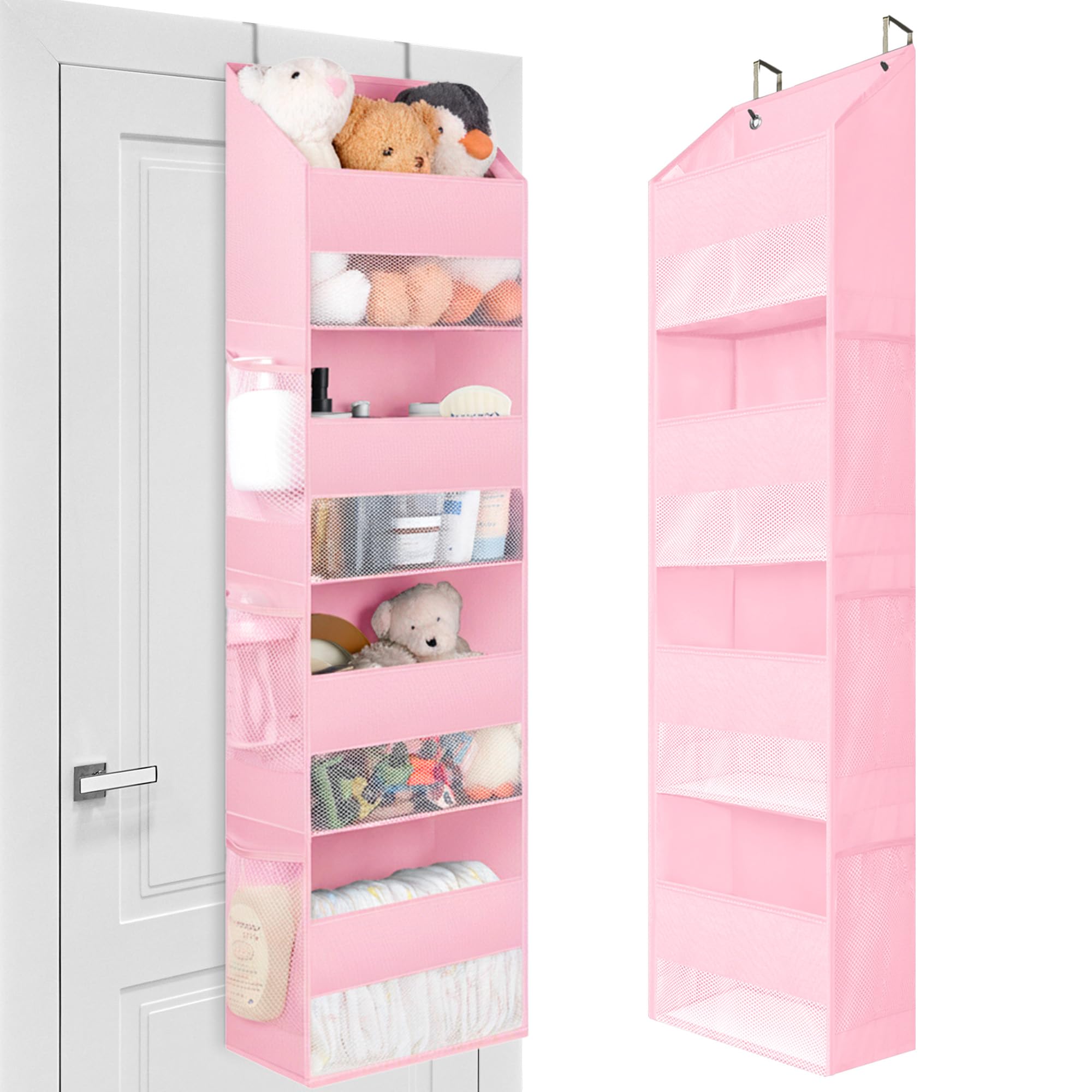 GRANNY SAYS 4-Shelf Over Door Storage Organiser, Pack of 1 Back of Door Hanging Organiser, Clear Window Hanging Storage Shelf for Bedroom Wardrobe Organising Accessories Nappy, Pink — image 1