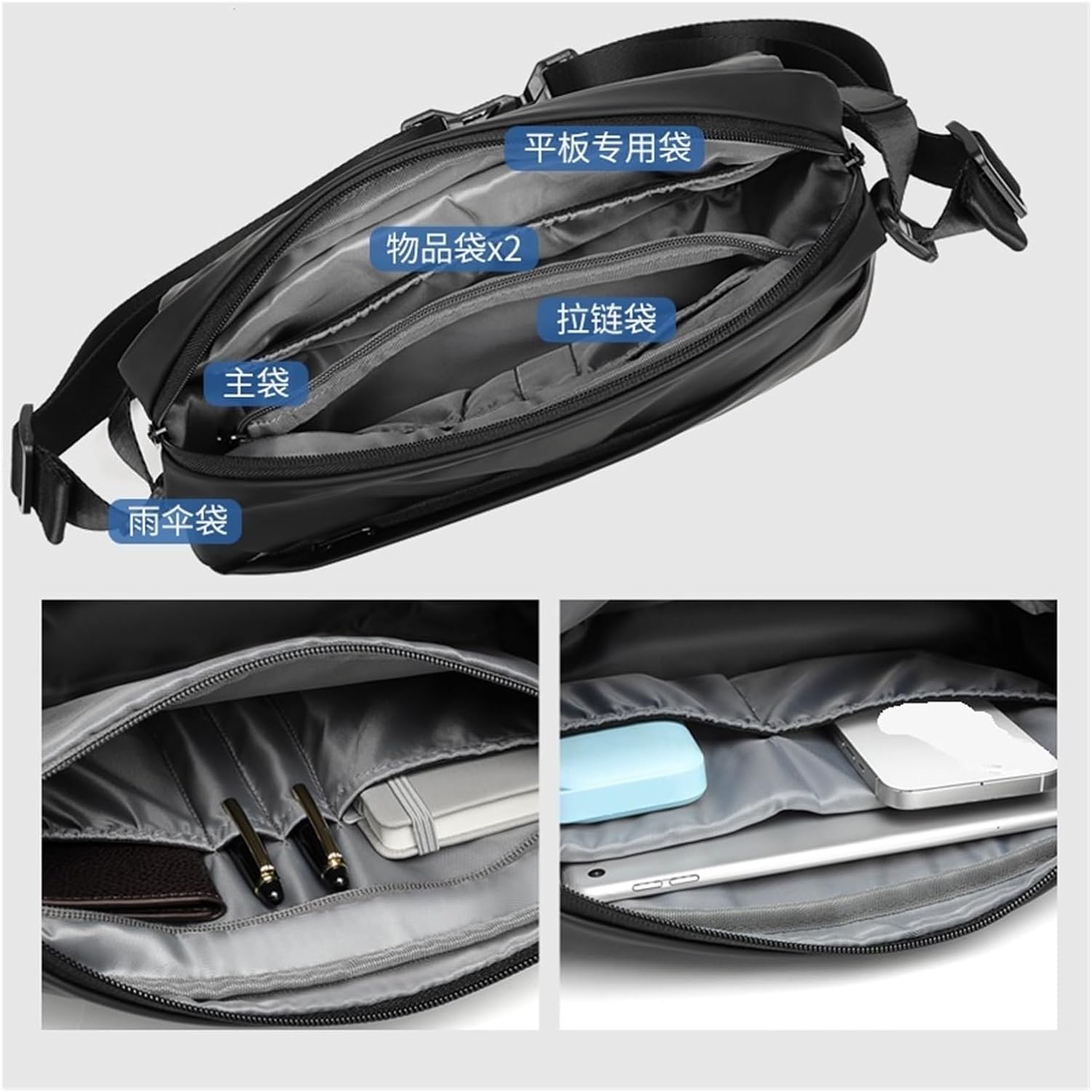 Black Waterproof Magnetic Buckle Crossbody Bag Minimalist Men Messenger | Personality style shoulder bag for daily outdoor storage and commute