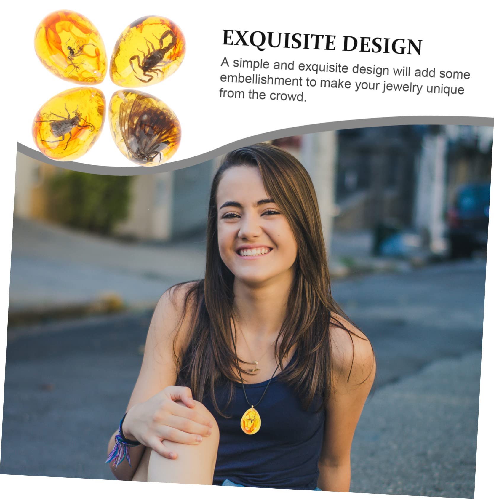 Gatuida Ancient Insect Amber Resin Craft 4pcs Specimen Amber Props Present Resin Pendant Decorative Random Style