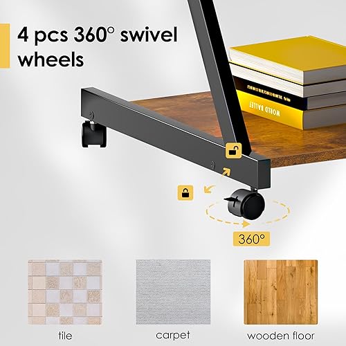 Miniatura 7 de soges Escritorio pequeño para computadora, carrito de escritorio para computadora portátil en forma de Z con ruedas, estación de trabajo de