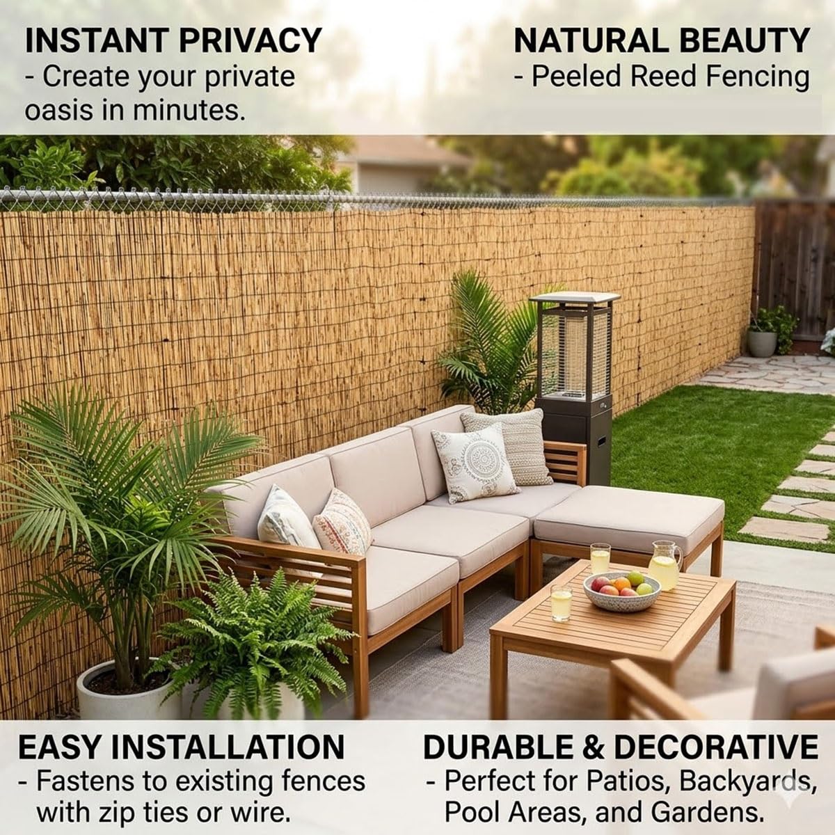 Canisse en Roseau Naturel 1,2x5m, Brise-Vue pour Balcon, Jardin et Terrasse, Panneau de Clôture Décorative avec Attaches, Protection Intimité et Pare-Soleil, Aspect Bambou(1.20mx5.0mx1pack)