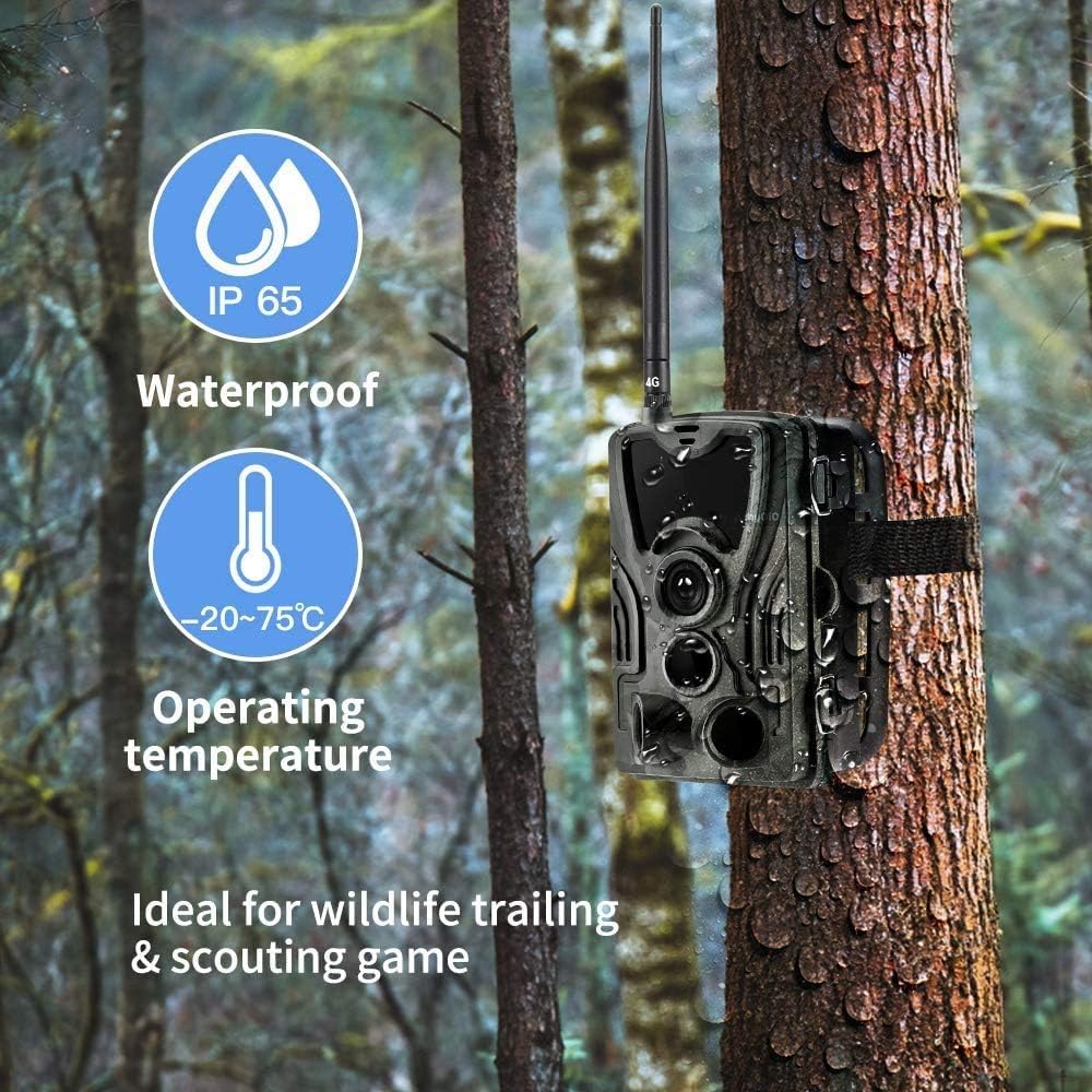 VanBang Camara Fototrampeo 4G con App, 4K 120MP Camara Caza con SIM para Teléfono Enviar Fotos, Cámara de Caza Nocturna, Movimiento Activado, Impermeable Cámara Fototrampeo infrarroja 850 NM IR LED
