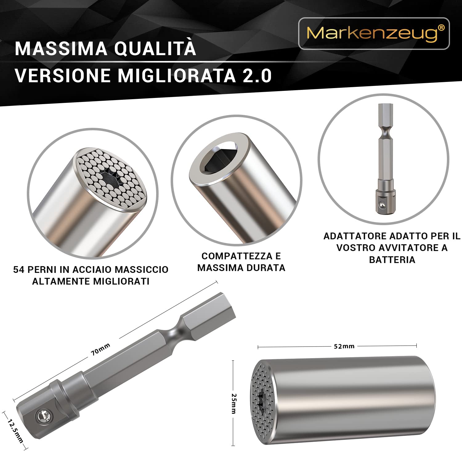 L’ORIGINALE Chiave universale premium I Design migliorato 2021 I Chiave a tubo universale I Chiave multifunzione I Riparazione attrezzi 7-19 mm con adattatore