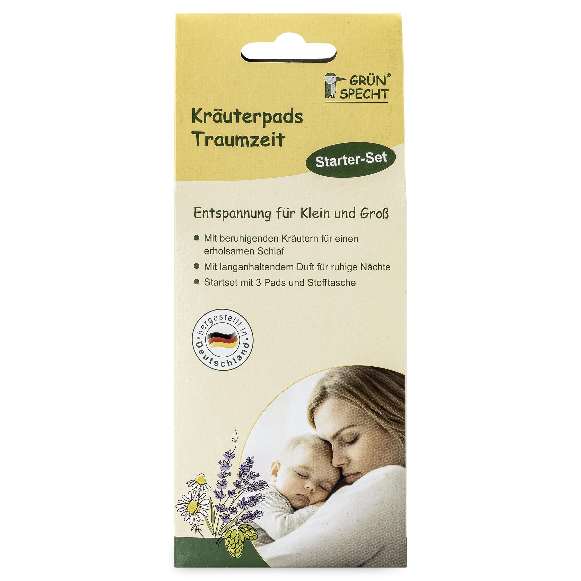 GRÜNSPECHT Kräuterpads „Traumzeit“ für erholsamen Schlaf, beruhigend und entspannend, Starter-Set mit 3 Duftpads und Stofftasche fürs Handgelenk (1502-V1)