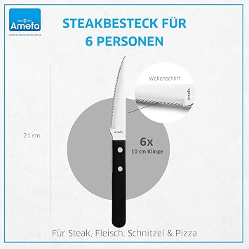 Amefa Retail Steak Knife Black Set 6