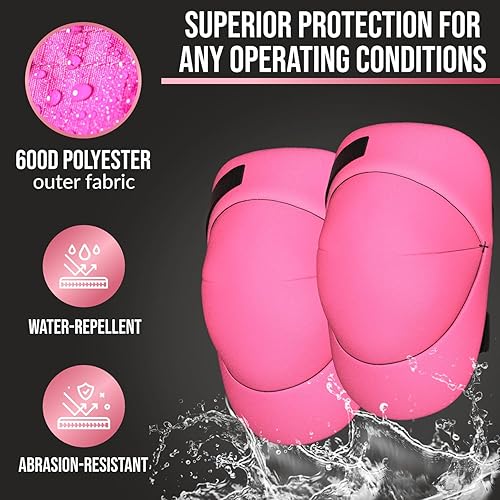 Miniatura 6 de Paclord Rodilleras PRO Roofing Style con 3 niveles de protección, rosa, 1 par, protector de goma de soporte plano y cierres ajustables múltiples,