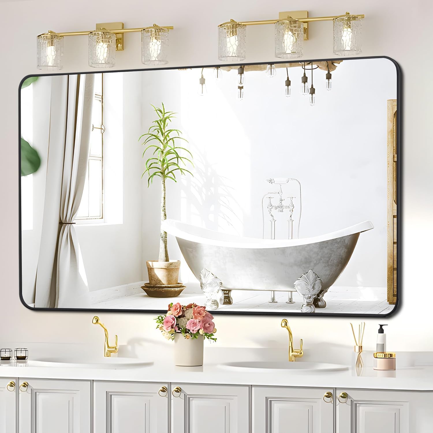 Amazon.com: FORBATH Bathroom Mirror 30" X 60"，Black Metal Framed Large ...
