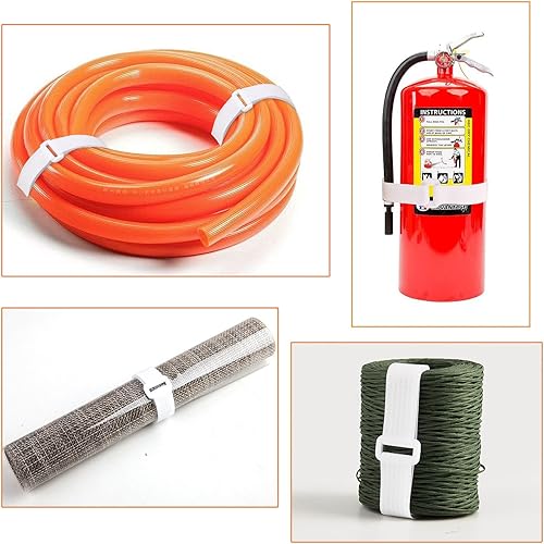 Miniatura 7 de Correas de cable ajustables de 16 pies con hebillas, longitud de corte libre, bridas de sujeción reutilizables blancas, correa de seguridad de