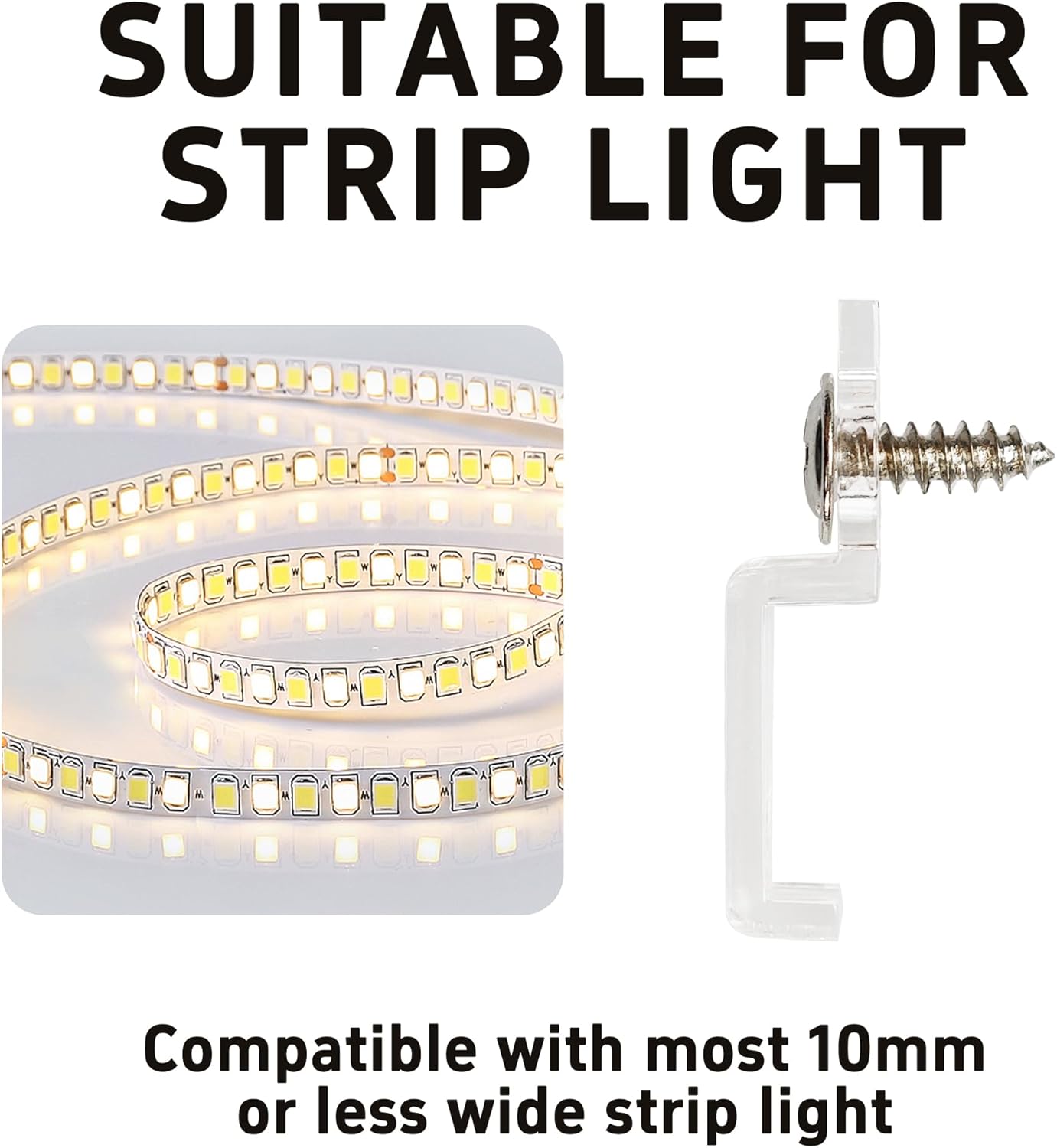 200PCS LED Strip Light Mounting Brackets, One-Side Fixing Clips with 200 Screws, Compatible with 10mm Wide 3528/5050 LED Strips, Non-Waterproof, Transparent