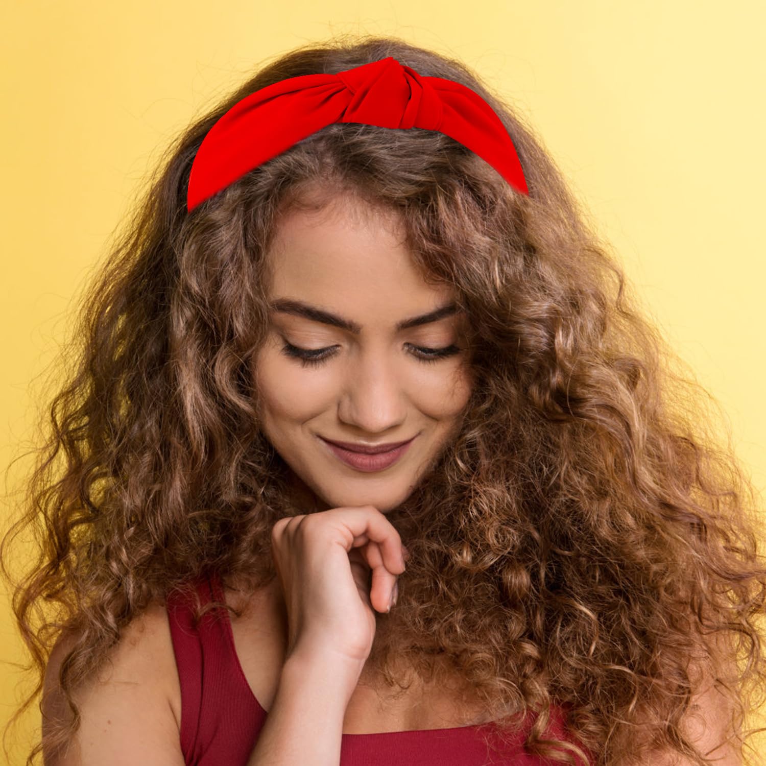 New handmade boutique top knot flexible wide headband red Red Top Knot Headband, Wide Stretchy Hair Band - Etsy main image 2