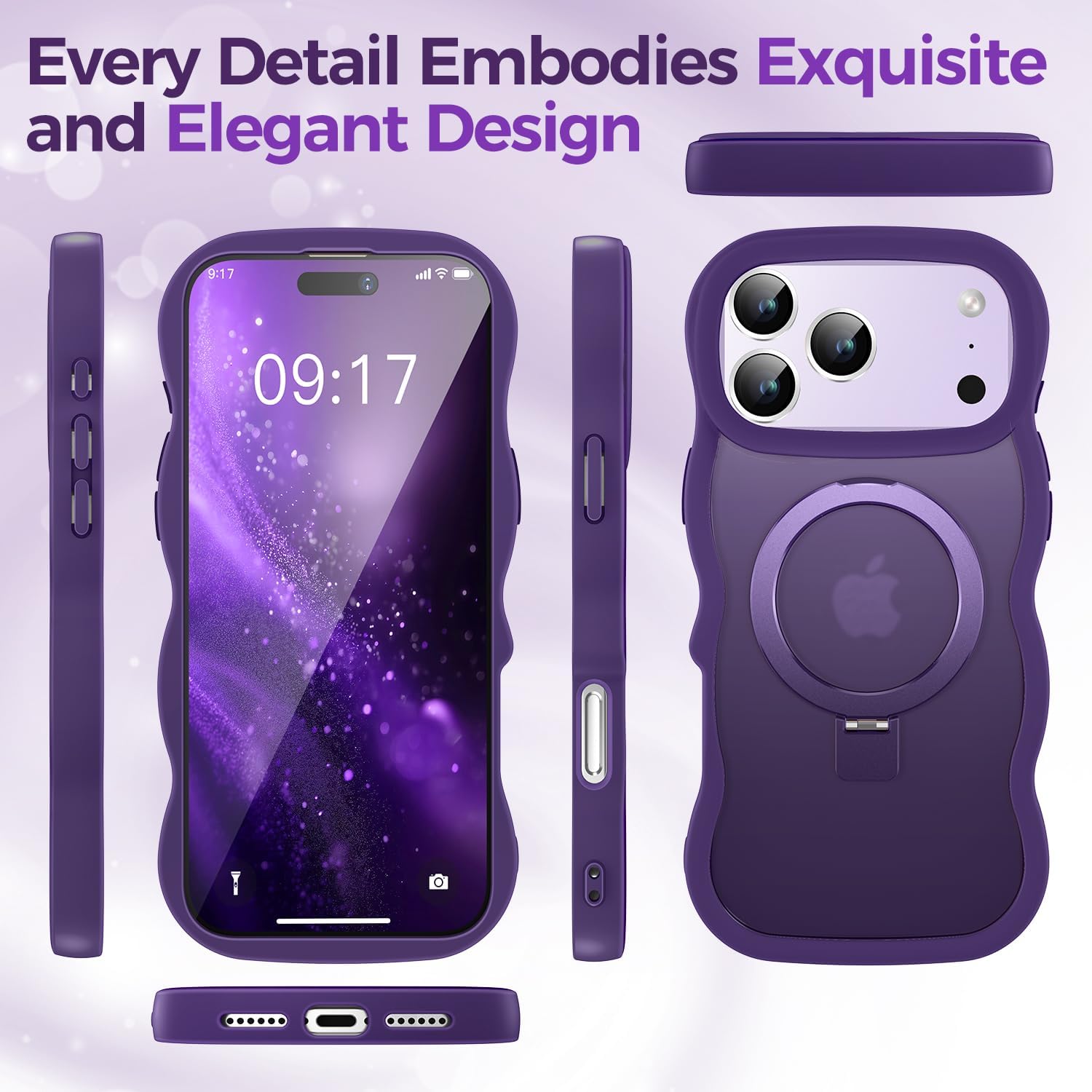 [Cute Wave Frame+Mag Stand] Designed for iPhone 17 Pro Max Case, [Fit for MagSafe] Translucent Silicone Protective Magnetic Ring Phone Case Cover for iPhone 17 Promax 6.9 inch Men Women, Purple - Image 6