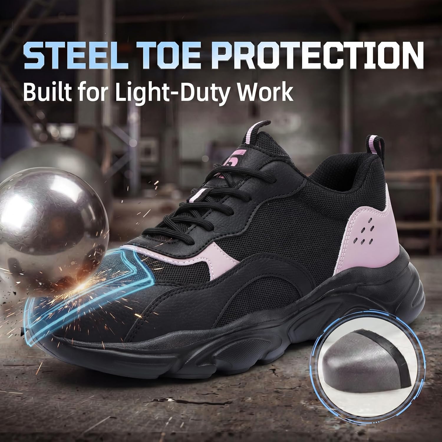 Steel Toe Shoes for Women Breathable Comfortable Safety Work Shoes Puncture Resistant Indestructible Lightweight Industrial Work Utility Shoe for Construction