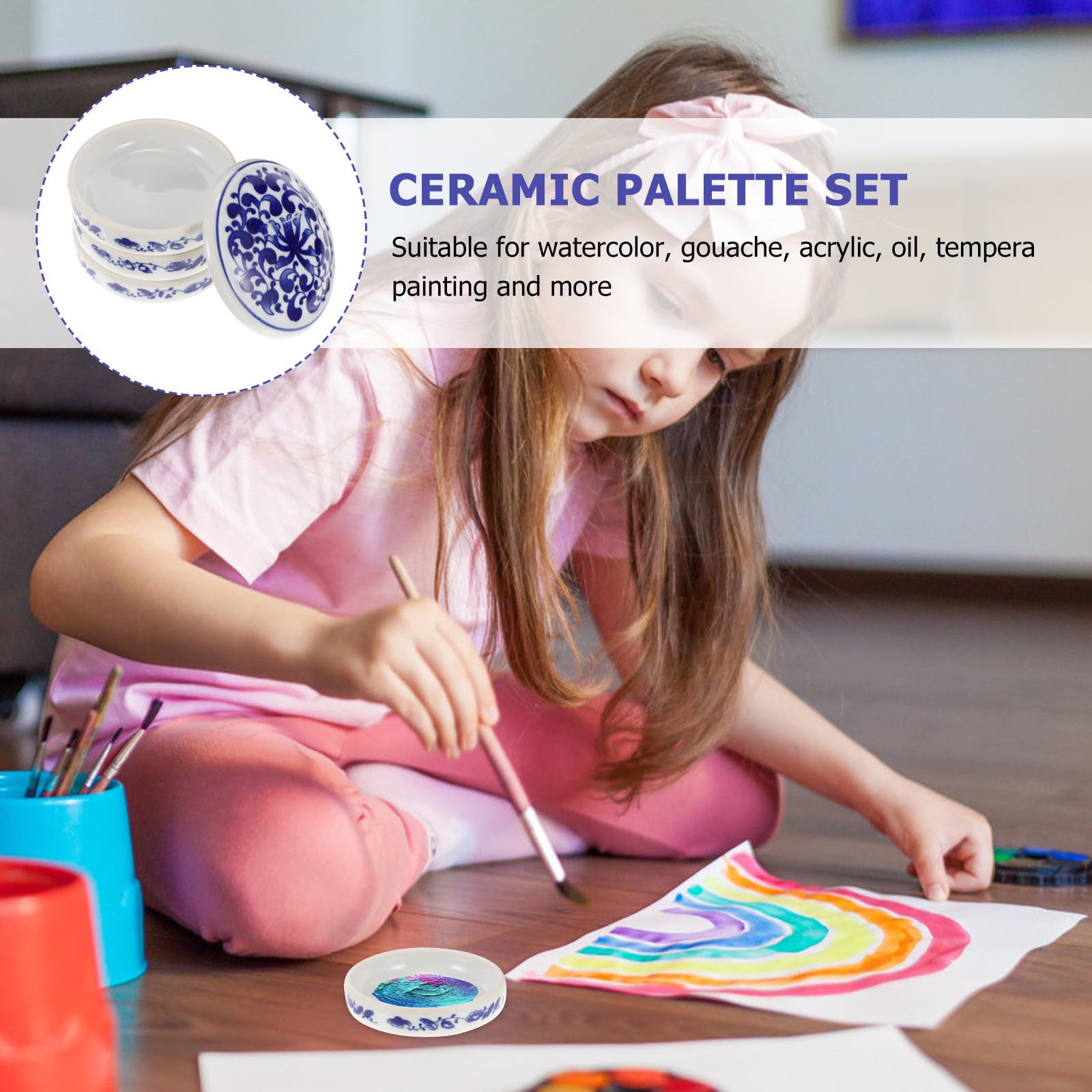 Fünfschichtige Keramik Farbmischpalette mit Deckel und Wiederverwendbar Aquarell Pigmentschalen für Malprojekte Künstlerbedarf Leicht zu Reinigen