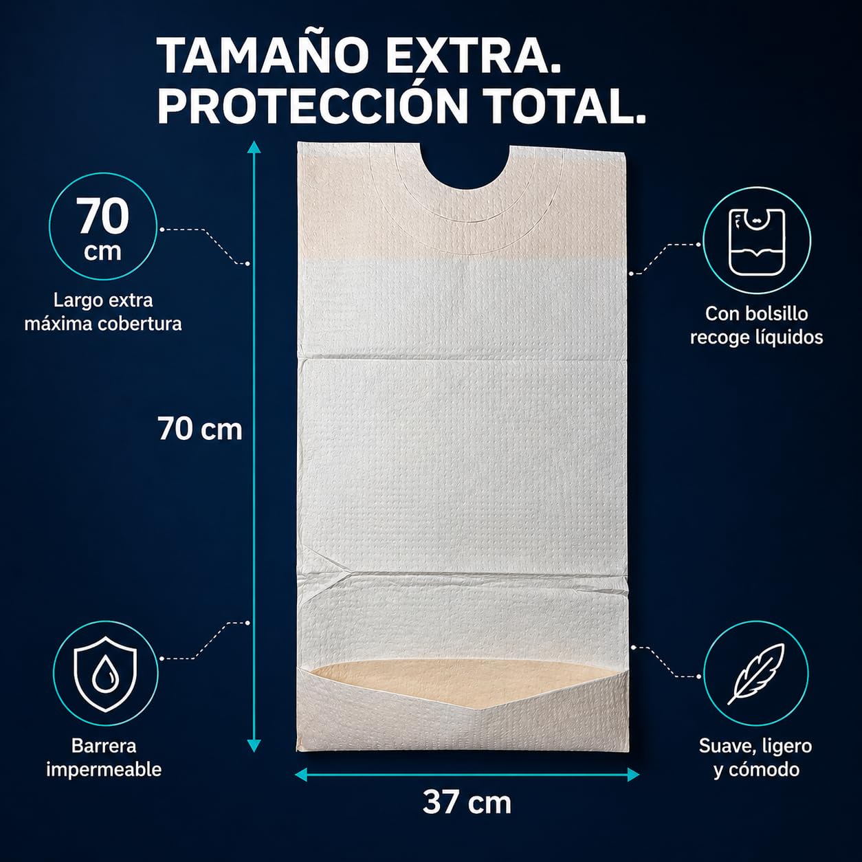 GERCARE Pack de 100 Babero Adulto Desechable. Baberos Adultos 37x70 cm. Adultos Impermeables. Baberos Desechables. Incluye Bolsillo Recogemigas.