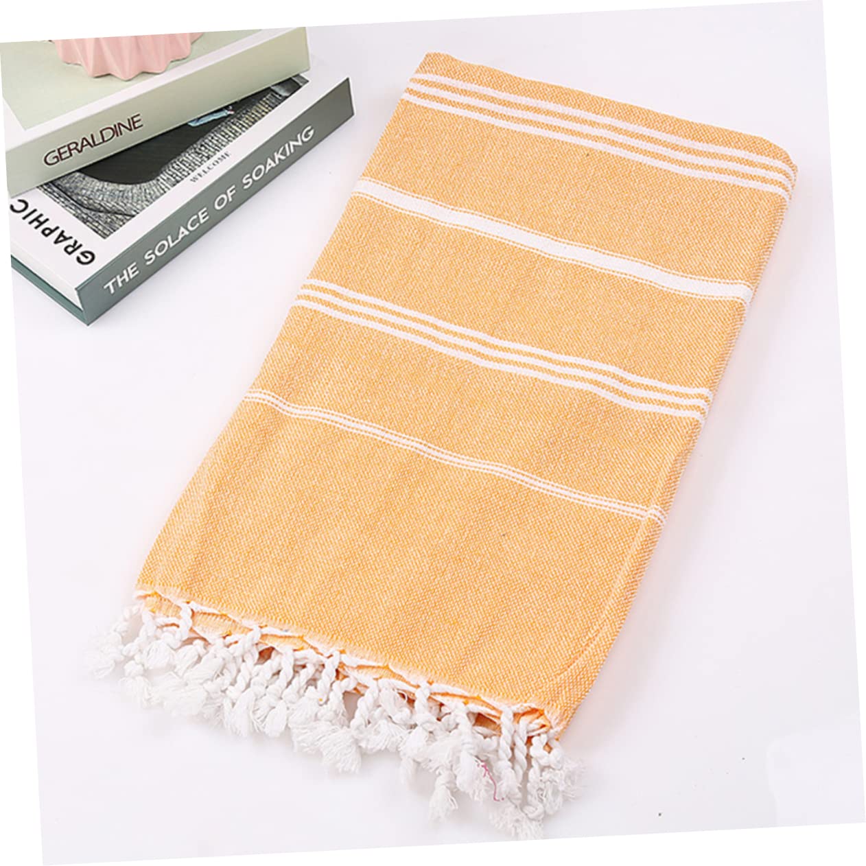 WOONEKY Toallas Turcas de Playa con Flecos Absorbentes de Algodón Poliéster Secado Rápido Colores Rojo Azul Amarillo para Baño y Picnic