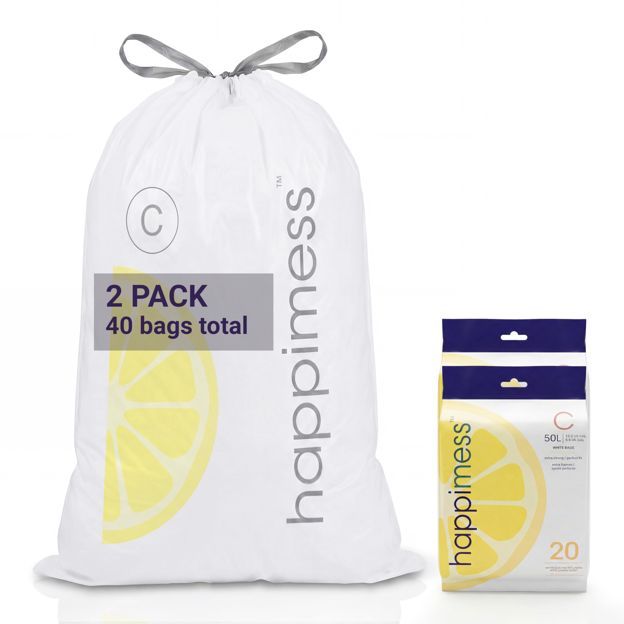 happimess White (Lemon Scented) / 40 Count (Pack of 1) / 13.2 gallons Trash Bags