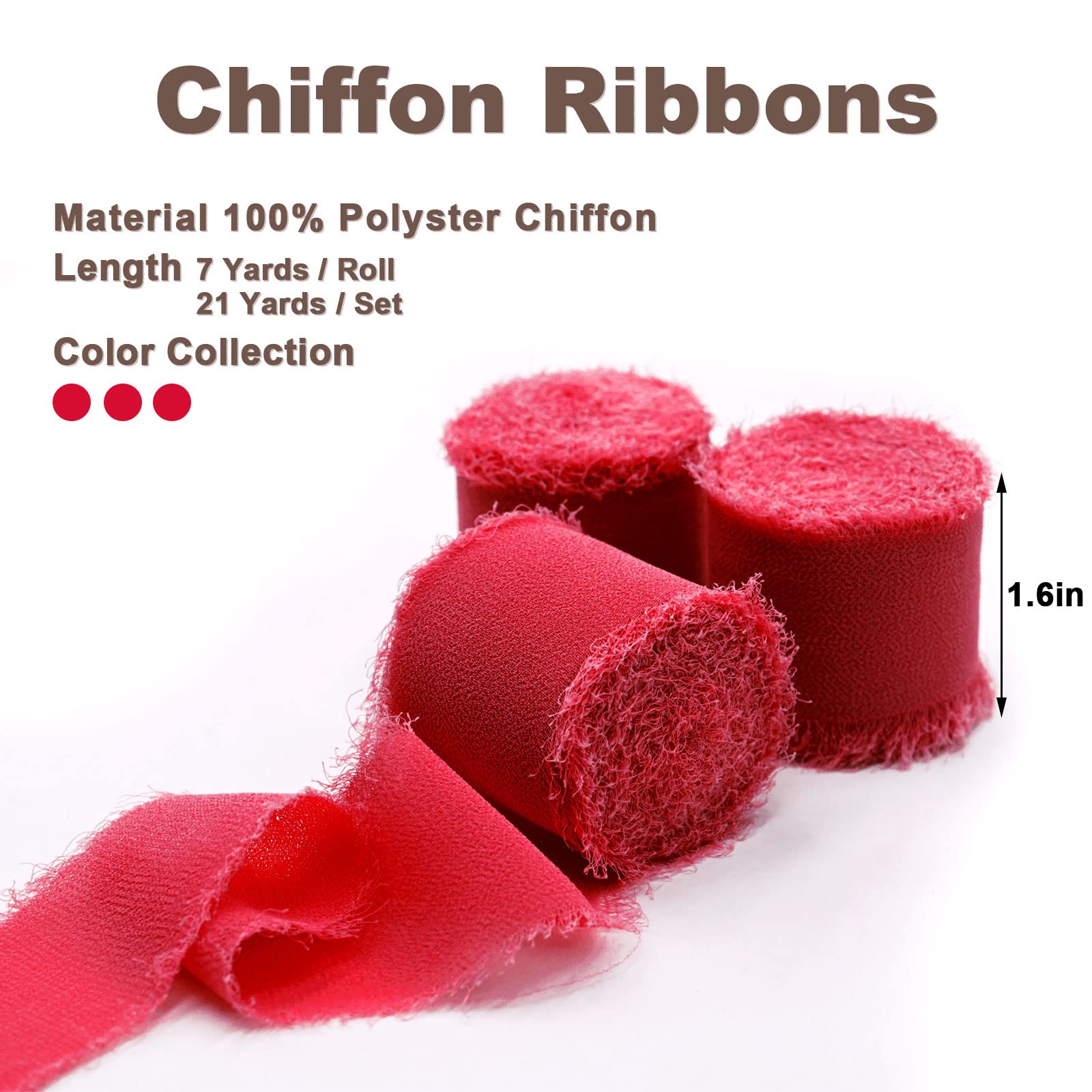 3 Rolls Red Handmade Fringe Chiffon Ribbon 1.5