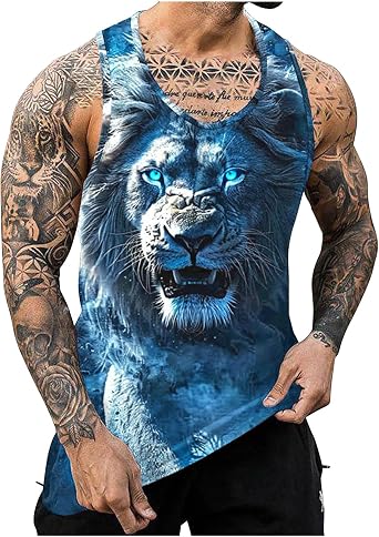 3D Lion Tank Tops for Men 2025 Trendy Summer Animal Print Shirts Moisture Wicking Casual Athletic Workout Tees