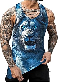 Generic 3D Lion Tank Tops for Men 2025 Trendy Summer Animal Print Shirts Moisture Wicking Casual Athletic Workout Tees