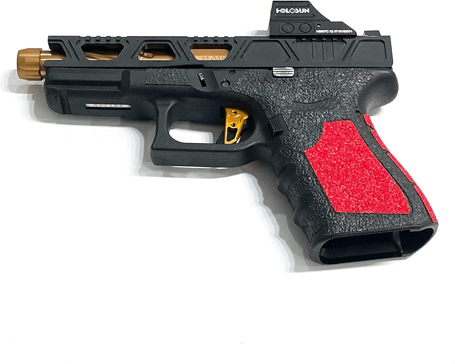 Handleitgrips Gun Grip Tape Compatible with Glock 19 and Glock 23 Gen 5, Black Hybrid Textured Rubber Pistol Grip Tape with Red Sandpaper Inserts, Gun Grip Wrap, Veteran Owned, Made in USA