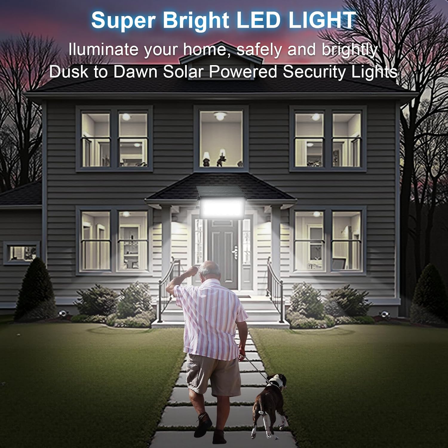 100W Solar Security Lights, Solar Flood Lights, Solar Lights Outdoor Waterproof, Dusk to Dawn Solar Powered Security Lights, 6500K Cool White, for Porch, Patio, Yard, Garage, Garden