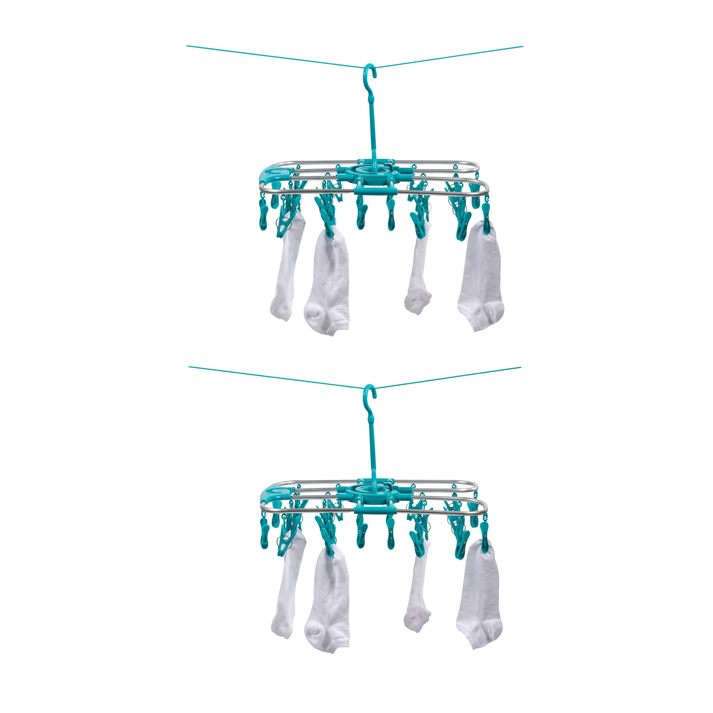 Beldray 2 in 1 Sock Airer Set of 2 – Multifunctional Clothes Drying Rack, Hang on Line, 20 Pegs, Oval Hanger for Small Garments, Underwear & Socks, Indoor/Outdoor, Attach to Rotary Airers, Grey/Blue