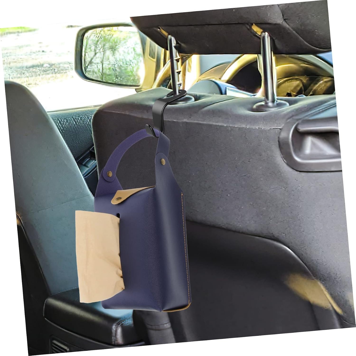 VICASKY Leather Car Tissue Bag Handheld Hanging Napkin Holder for Various Compact Design for Car Home Office Stylish PU Storage Organizer image 2
