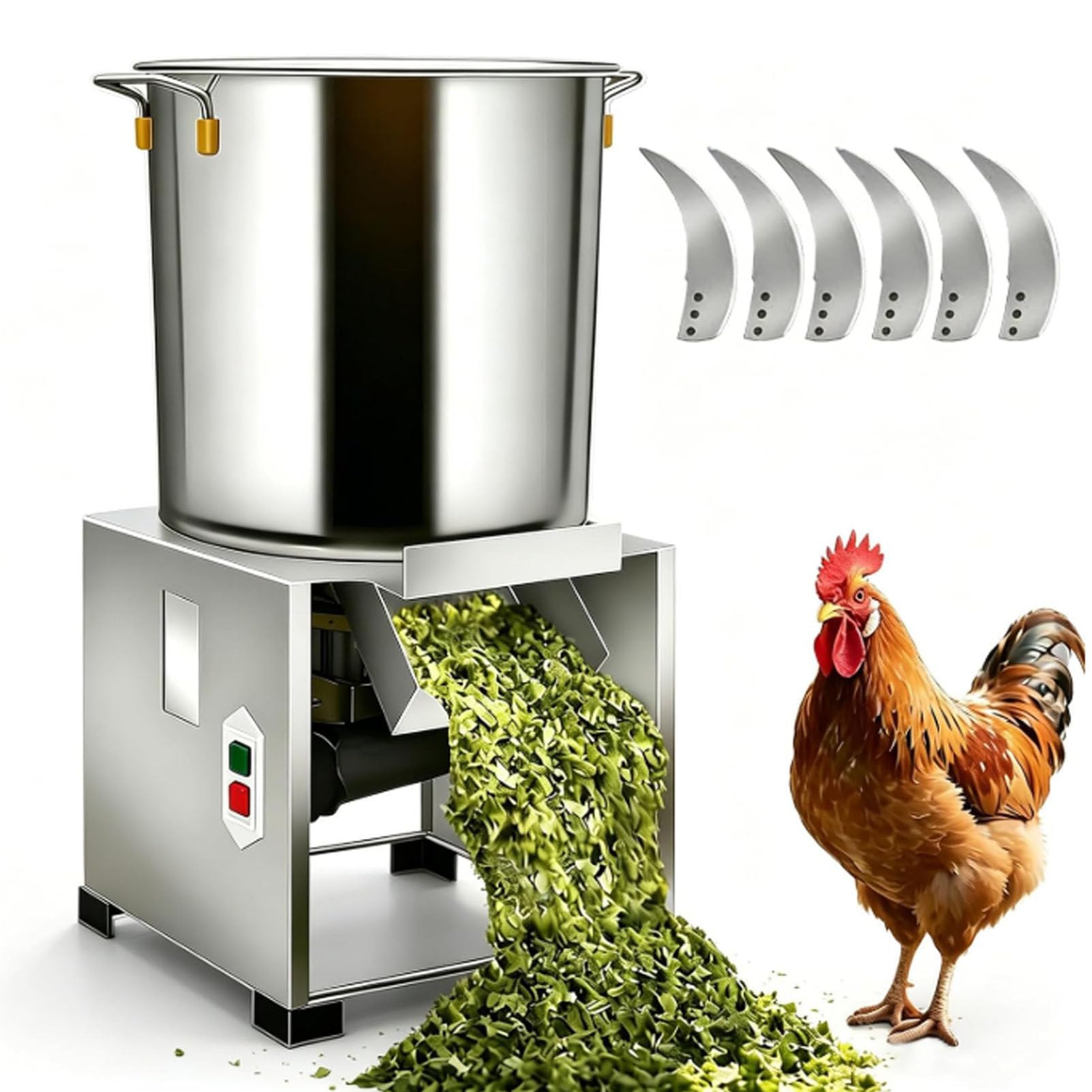 Cashwise Commercial Poultry Feed Processing Chopper, 2400W Electric Feed Grinder, 3500 RPM 150kg/h Commercial Vegetable Chopper with Large Feed Port, for Chicken Duck Pig Farm Use