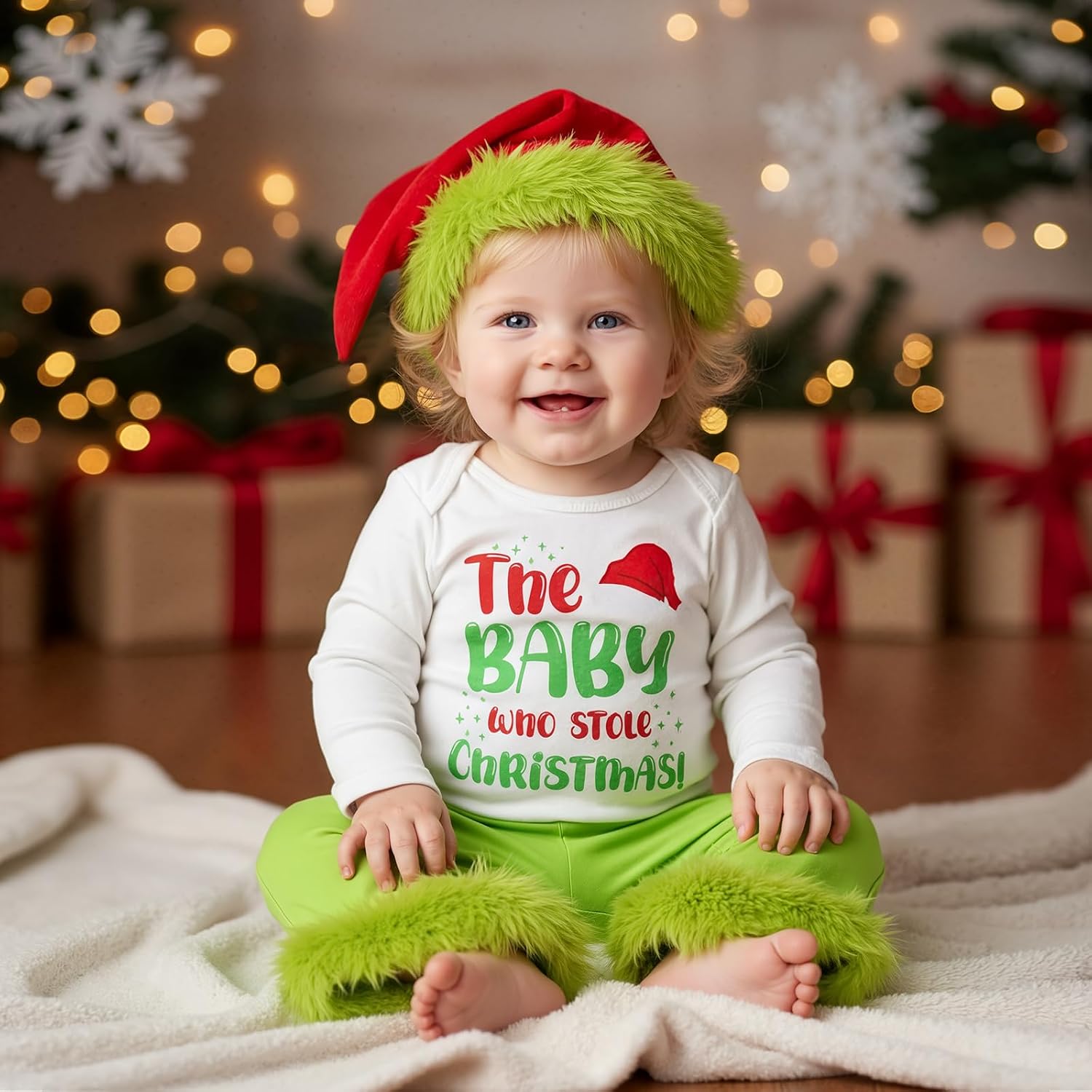 My First Christmas Baby Girl Outfit Newborn Ribbed Onesie Bell Bottoms Infant Romper Flare Pants Set