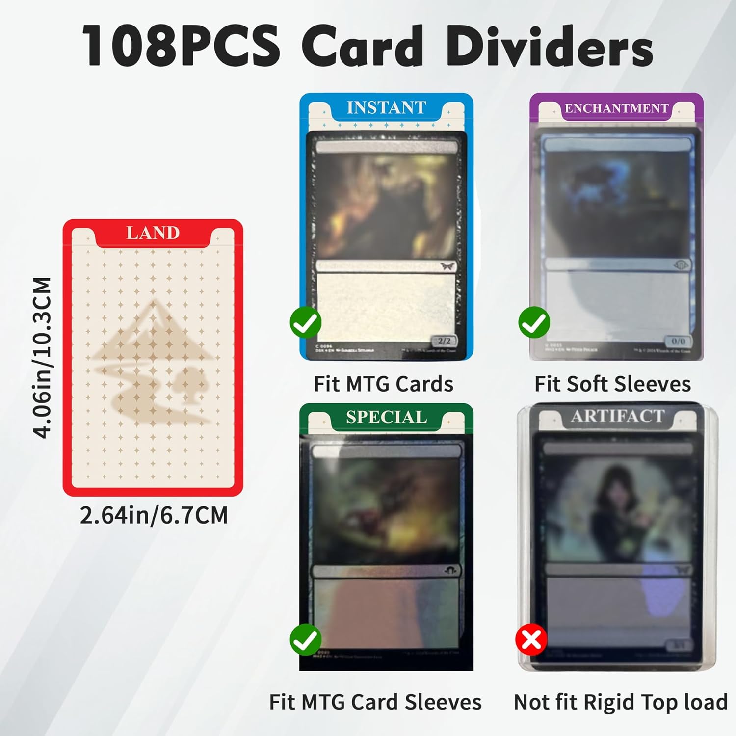 Trading Card Dividers for MTG Storage, Paper Divider Cards for TCG, Game Cards Organizer Box (2 Set, 108 Pcs)