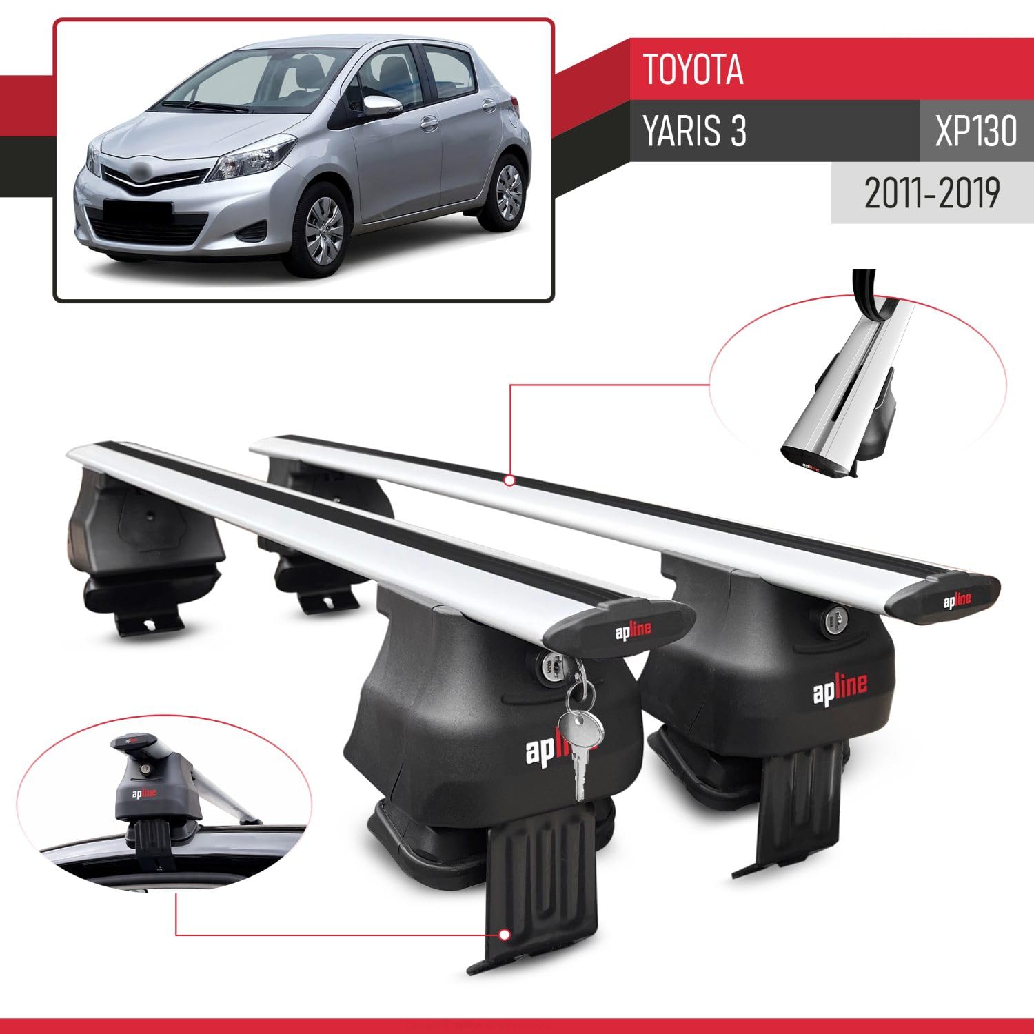 Compatible con Toyota Yaris 3 (XP130) 2011-2019 Ace-4 Barras de Techo Auto Portaequipajes Barras Transversales Gris Aluminio 2 Barras