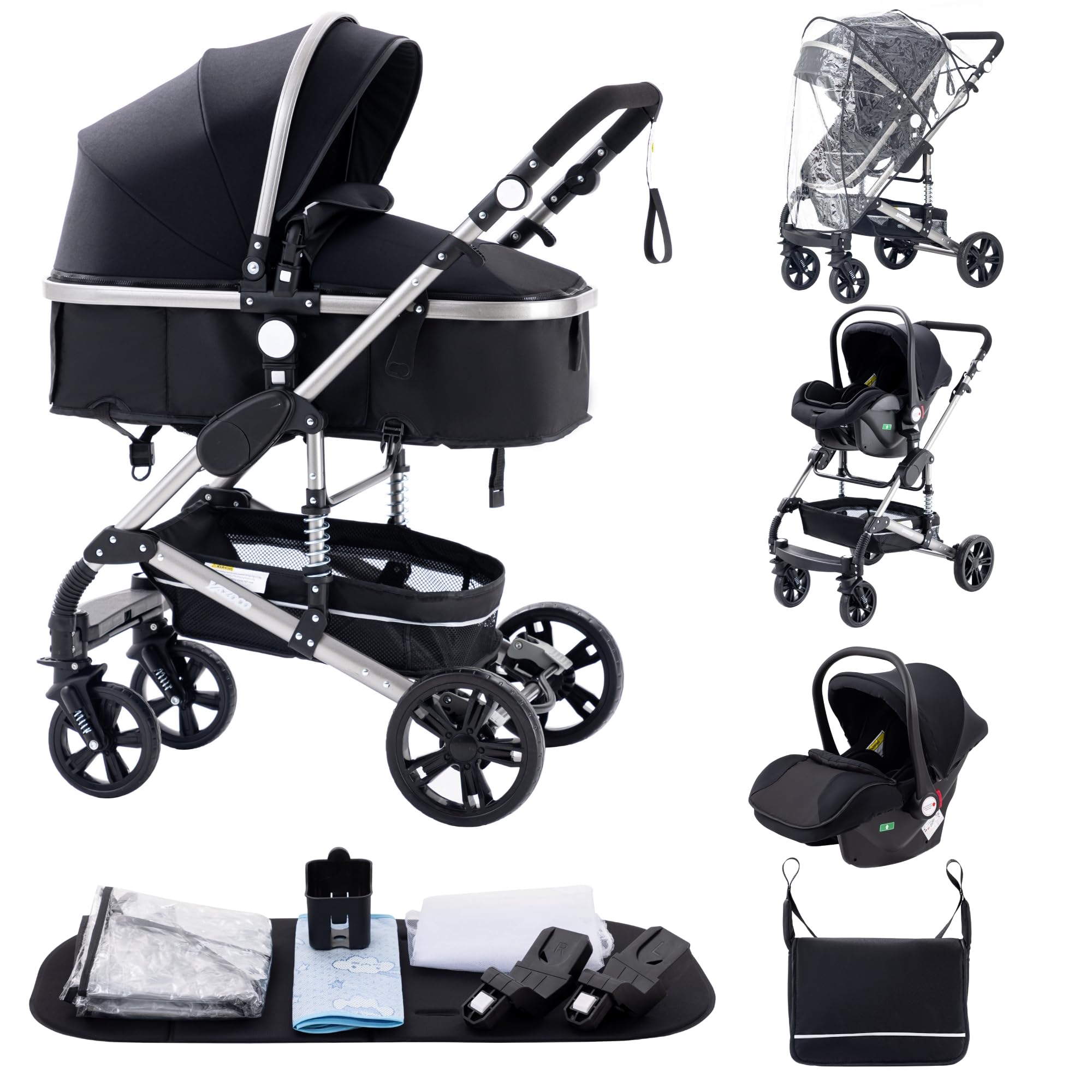 ALYIKOU Passeggino trio, combinazione passeggino 3 in 1 passeggino cittadino passeggino pieghevole di lusso con passeggino ad alta vista portatile con neonato passeggino