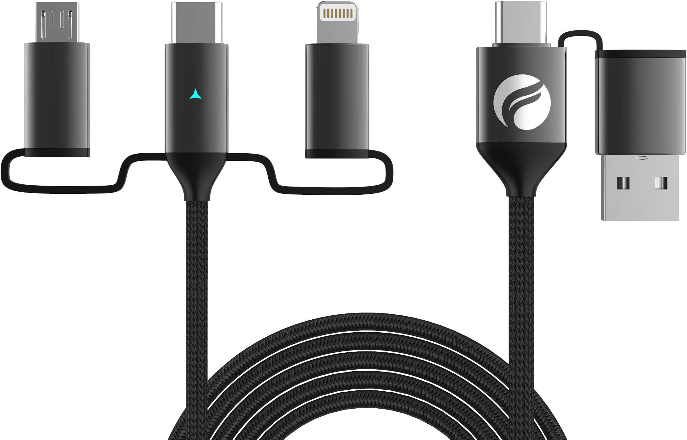 Zeus-X 6-in-1 Universal Multi Cable (6.6ft/2m) Fast Charging 60W 20V/3A Laptop PD, QC3.0 & 27W IPhone Fast Charging & Data Sync, Military Grade Calico Braided with Premium Cable Organizer Strap