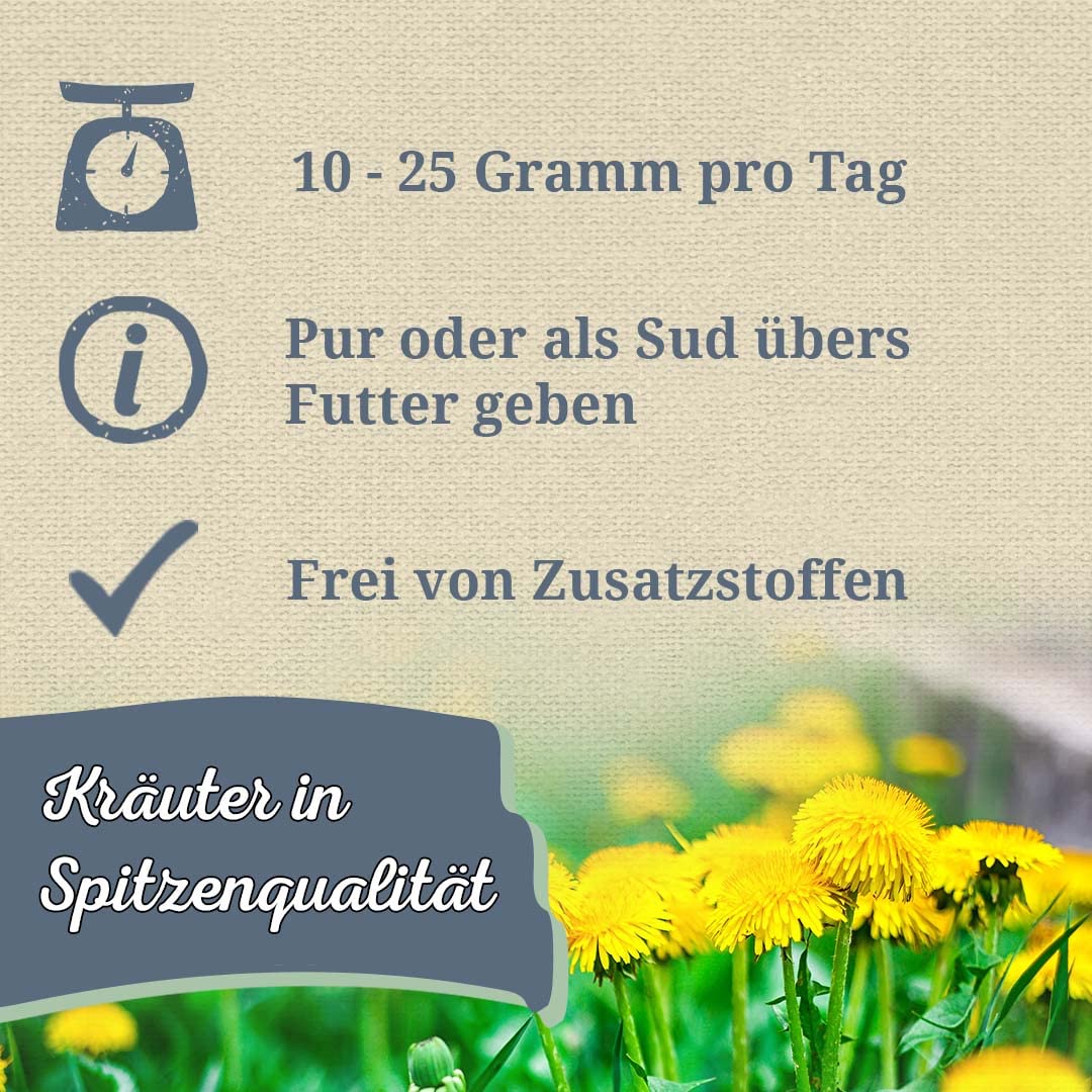 Krauterie Löwenzahn (Kraut & Wurzel) für Pferde, geschnitten (2000 g) | Artgerechtes Einzelfuttermittel für Pferde in Spitzenqualität - frei von Zusatzstoffen, zuckerfrei, getreidefrei, melassefrei